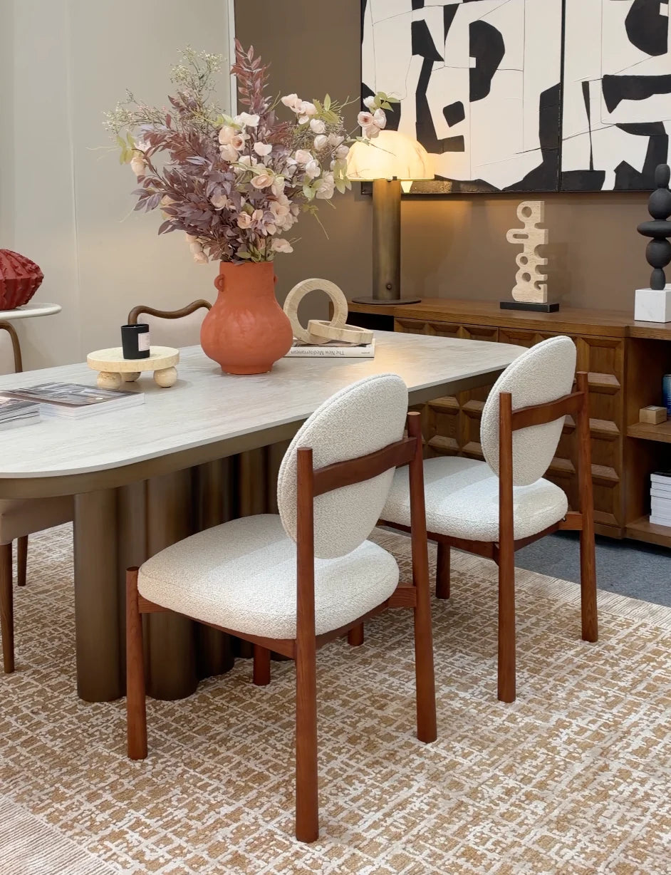 Set of 2 Latina Capella Ivory Chenille & Middle Brown Dining Chairs