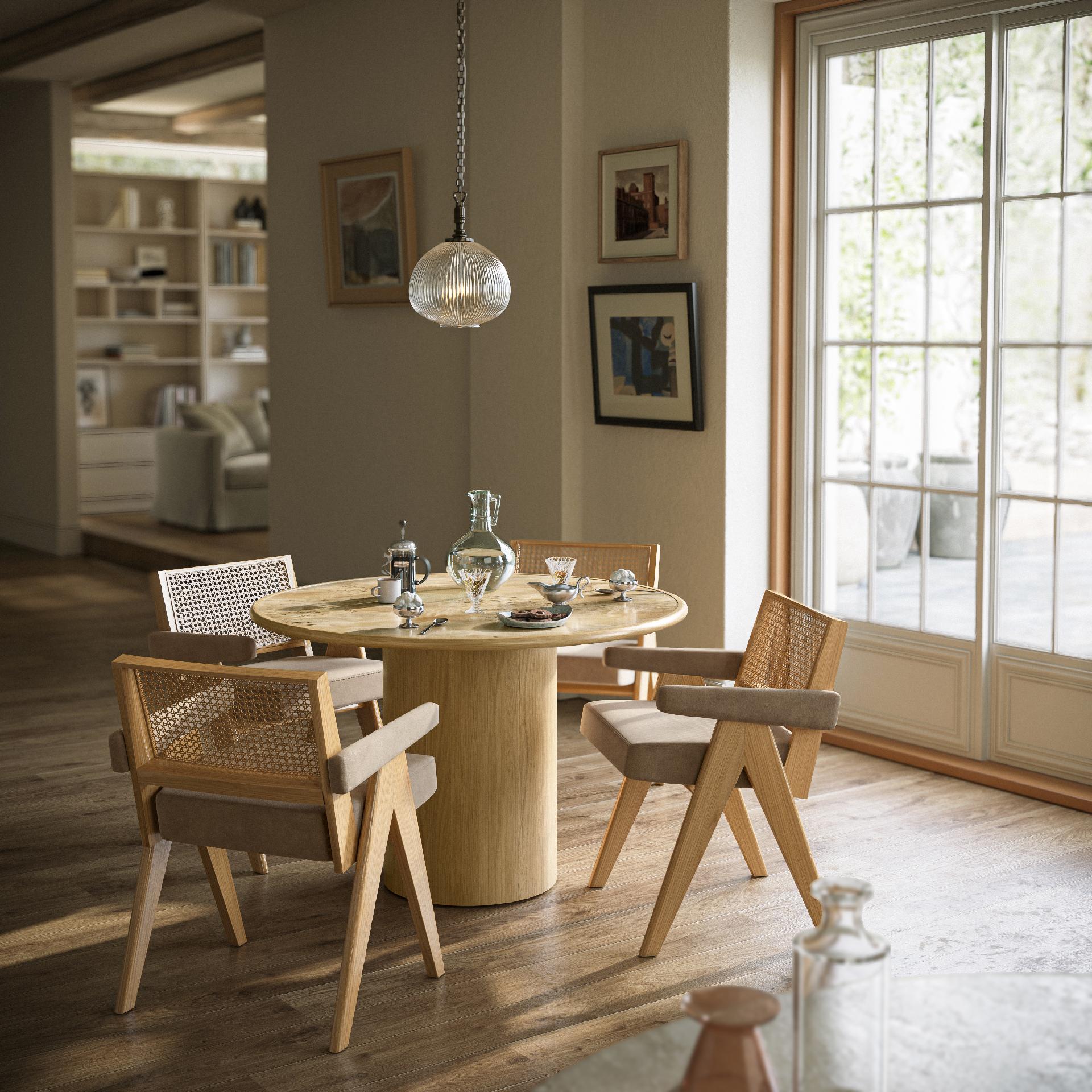 Denver Natural Burl Wood Round Dining Table 120cm