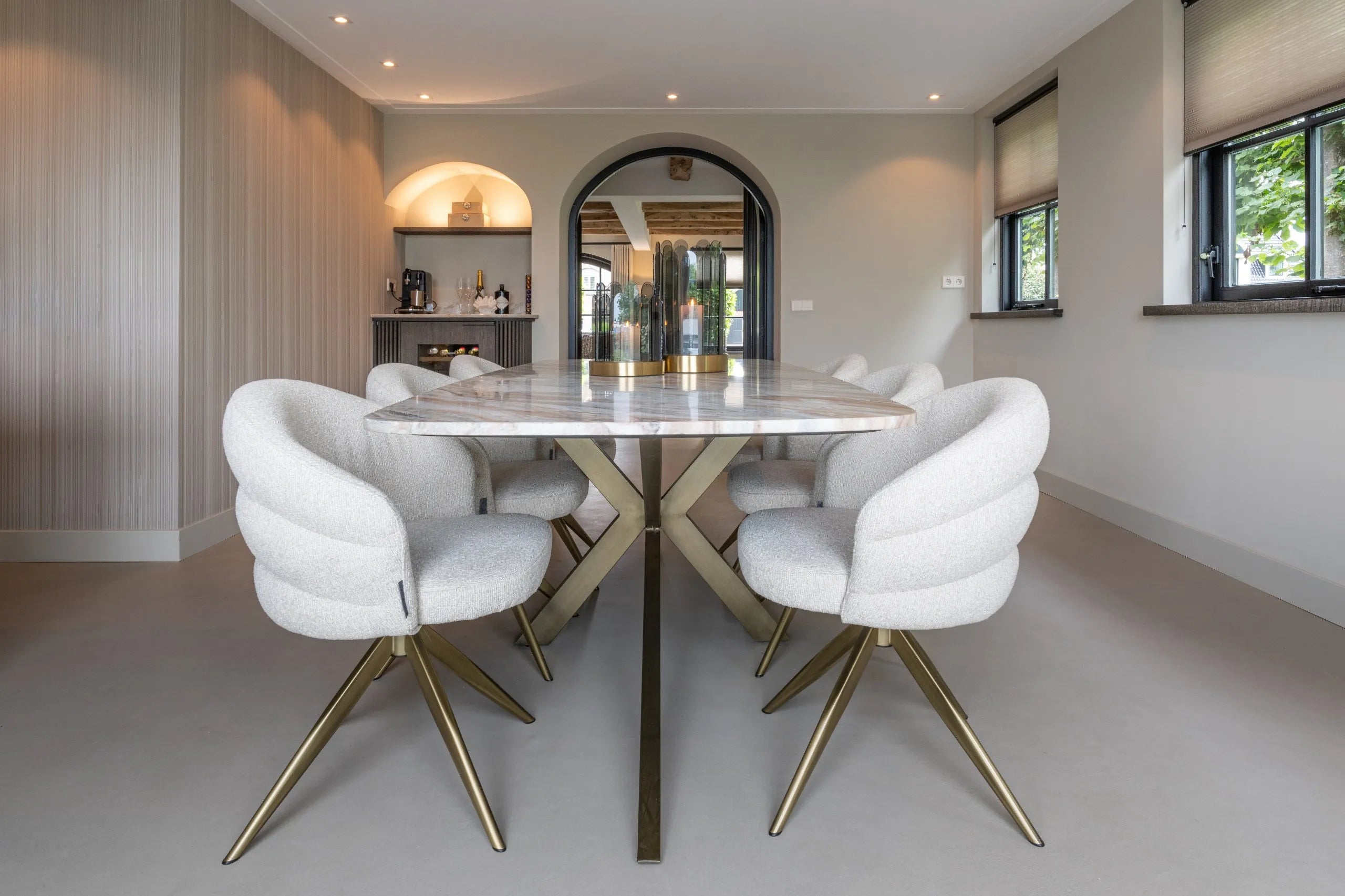Richmond Interiors Bottega Danish Brown Marble & Gold Oval Dining Table 220cm