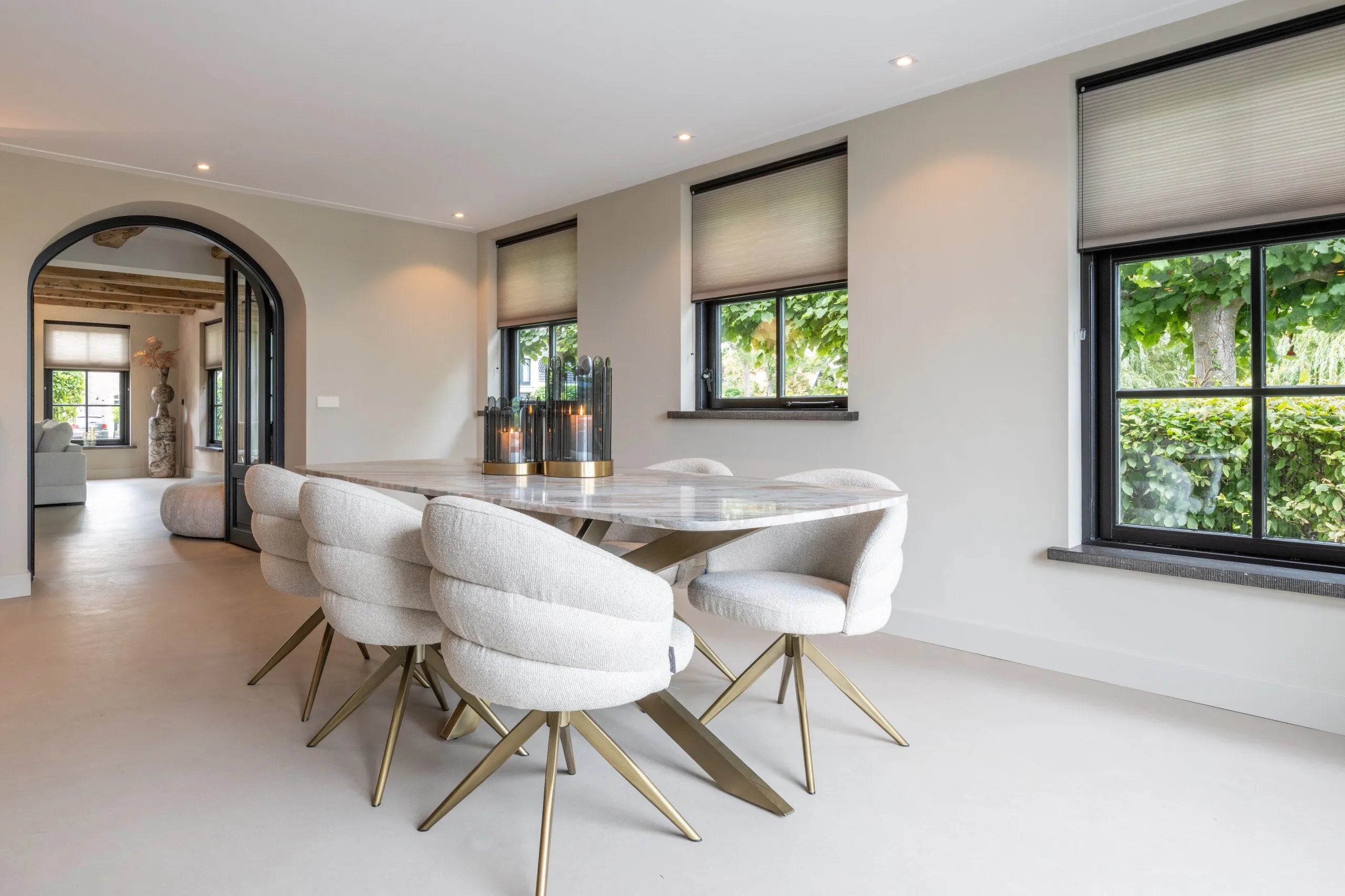 Richmond Interiors Bottega Danish Brown Marble & Gold Oval Dining Table 220cm