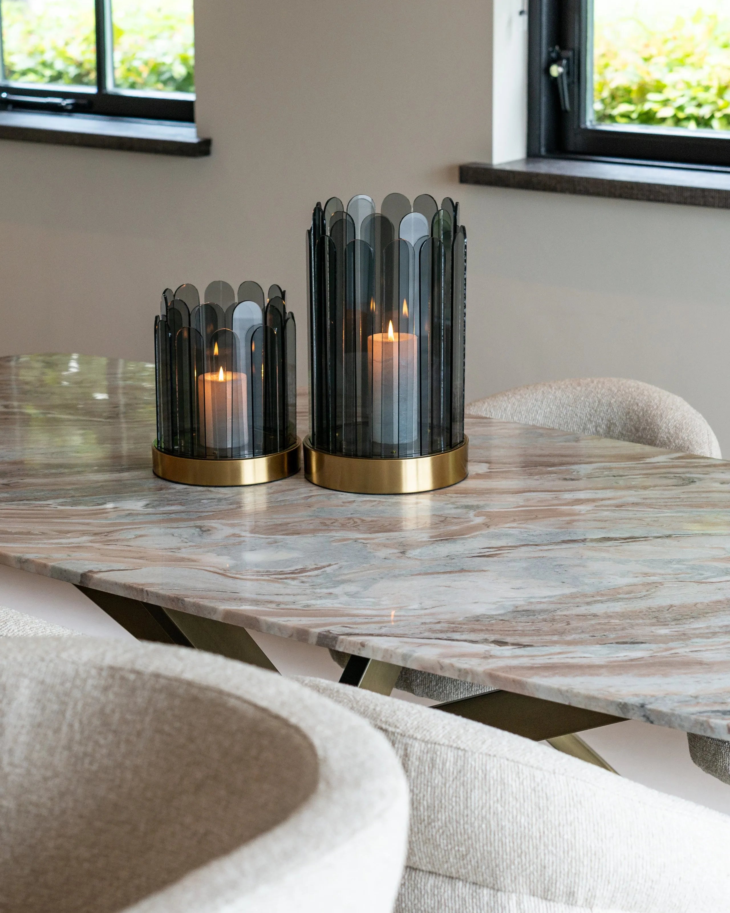 Richmond Interiors Bottega Danish Brown Marble & Gold Oval Dining Table 220cm