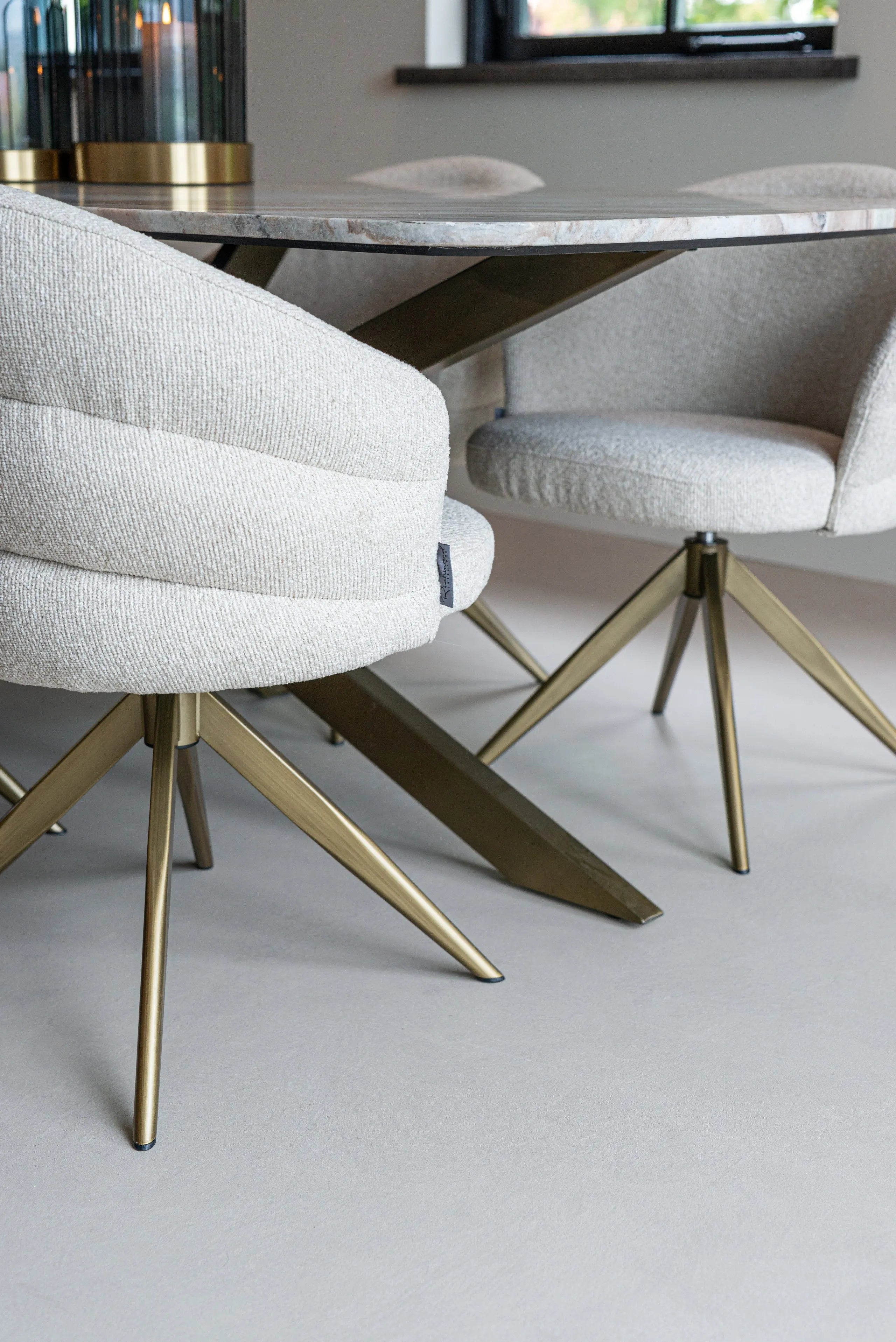 Richmond Interiors Zendaya Taupe Boucle Swivel Dining Chair