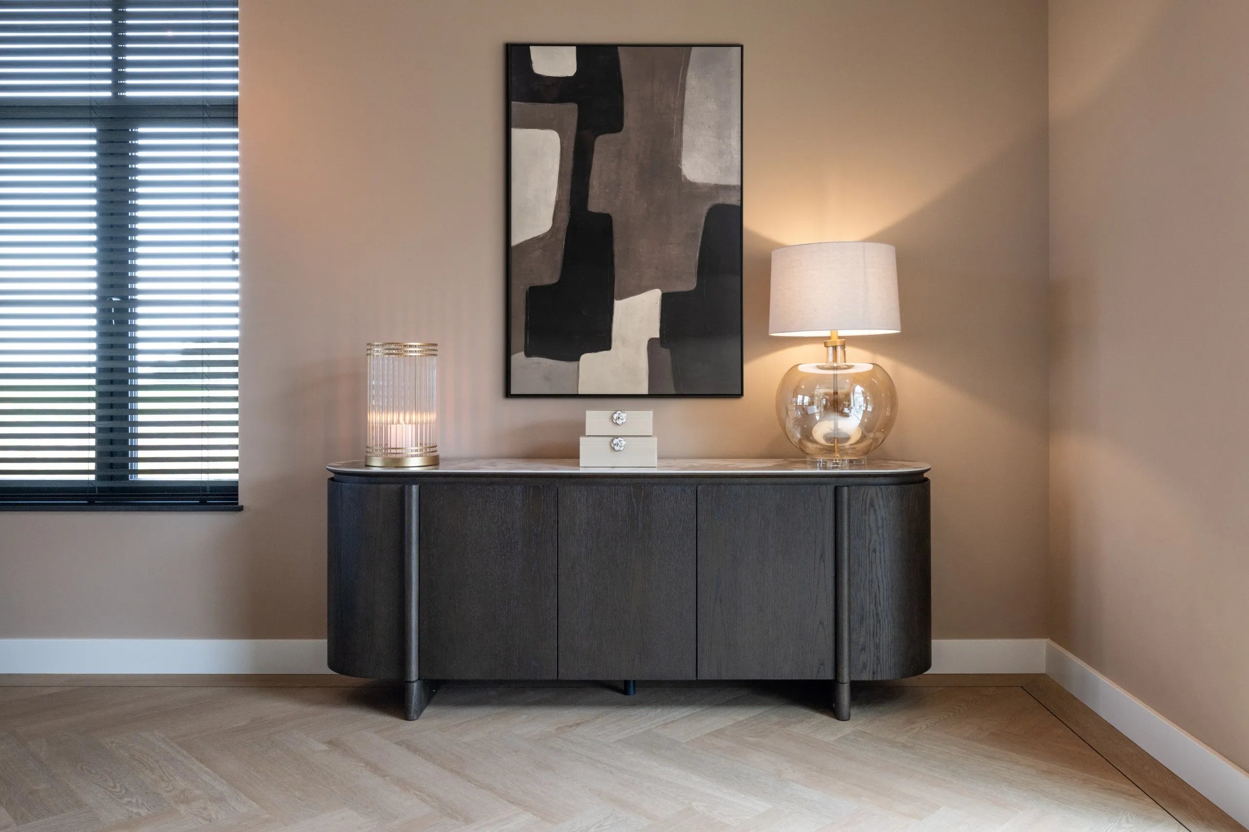 Richmond Interiors Langford Brown Oak Wood & Ceramic Top Sideboard