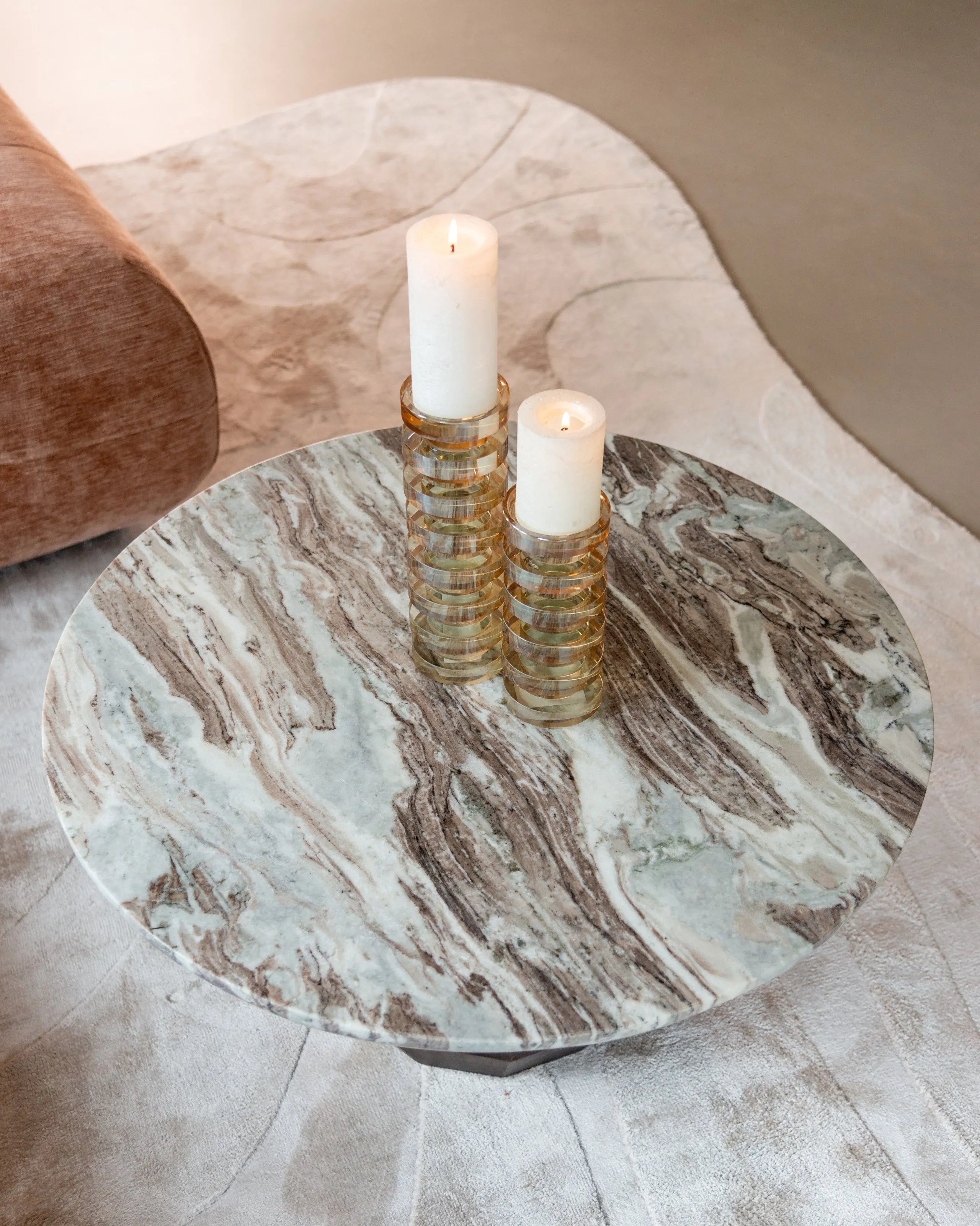Richmond Interiors Oberoy Brown Marble Round Coffee Table 80cm
