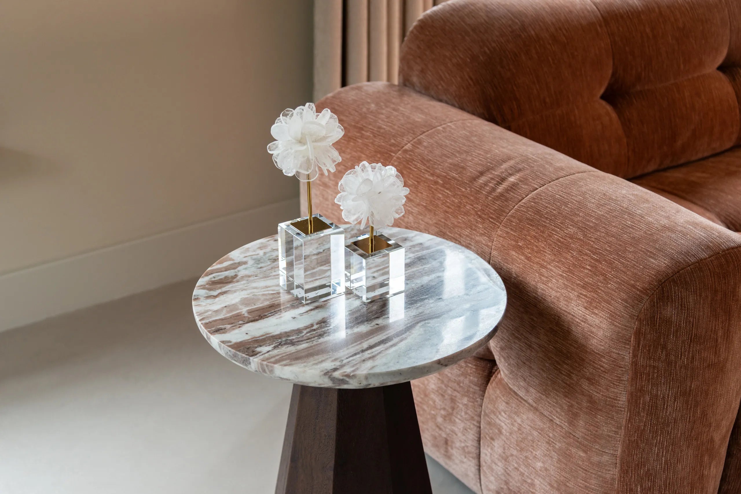 Richmond Interiors Oberoy Brown Marble Round Side Table