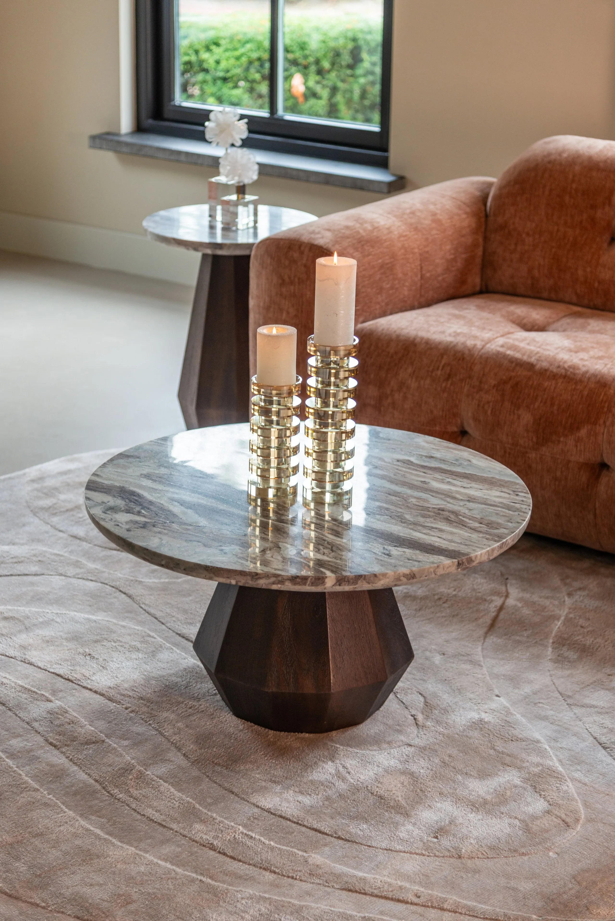 Richmond Interiors Oberoy Brown Marble Round Coffee Table 80cm
