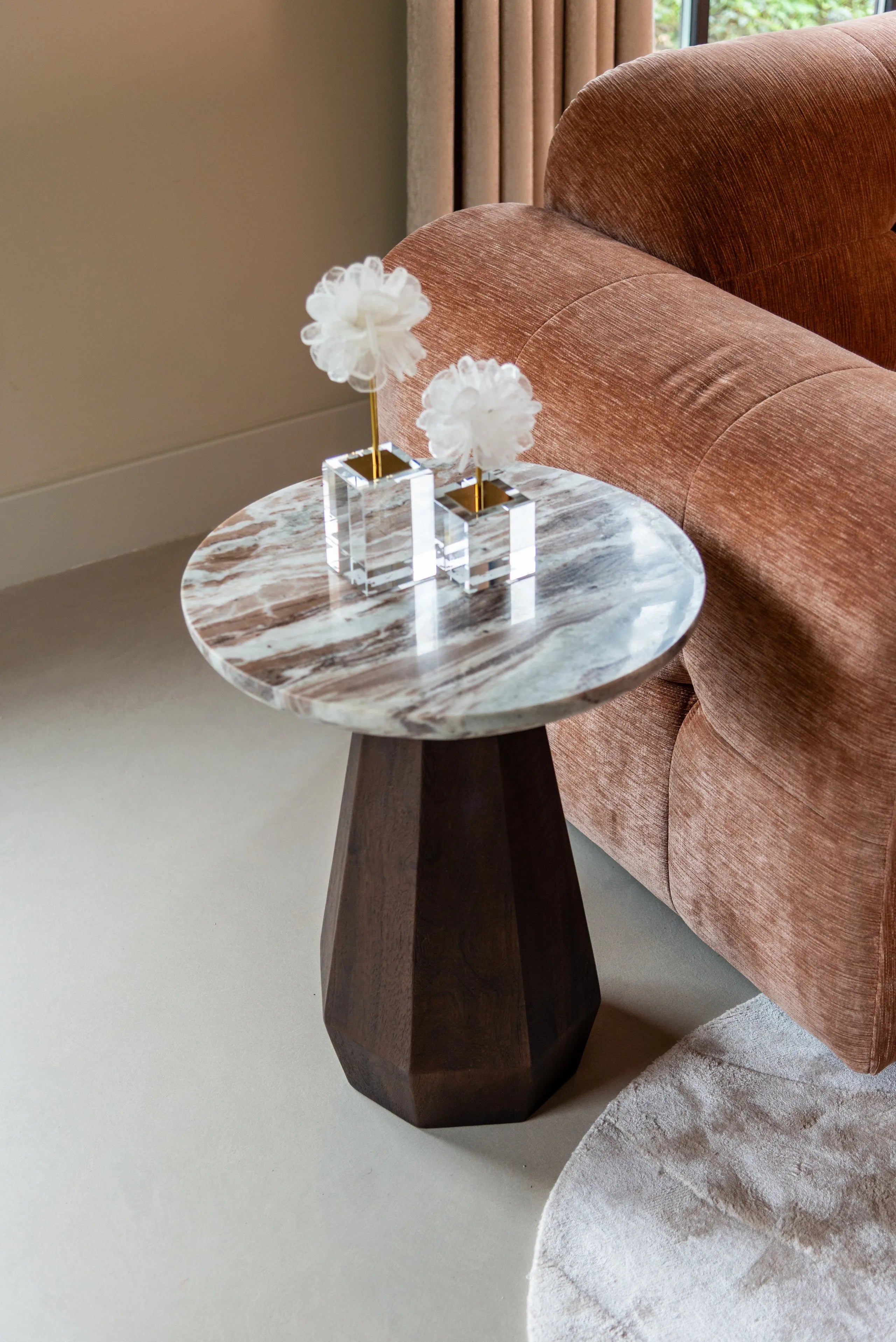 Richmond Interiors Oberoy Brown Marble Round Side Table