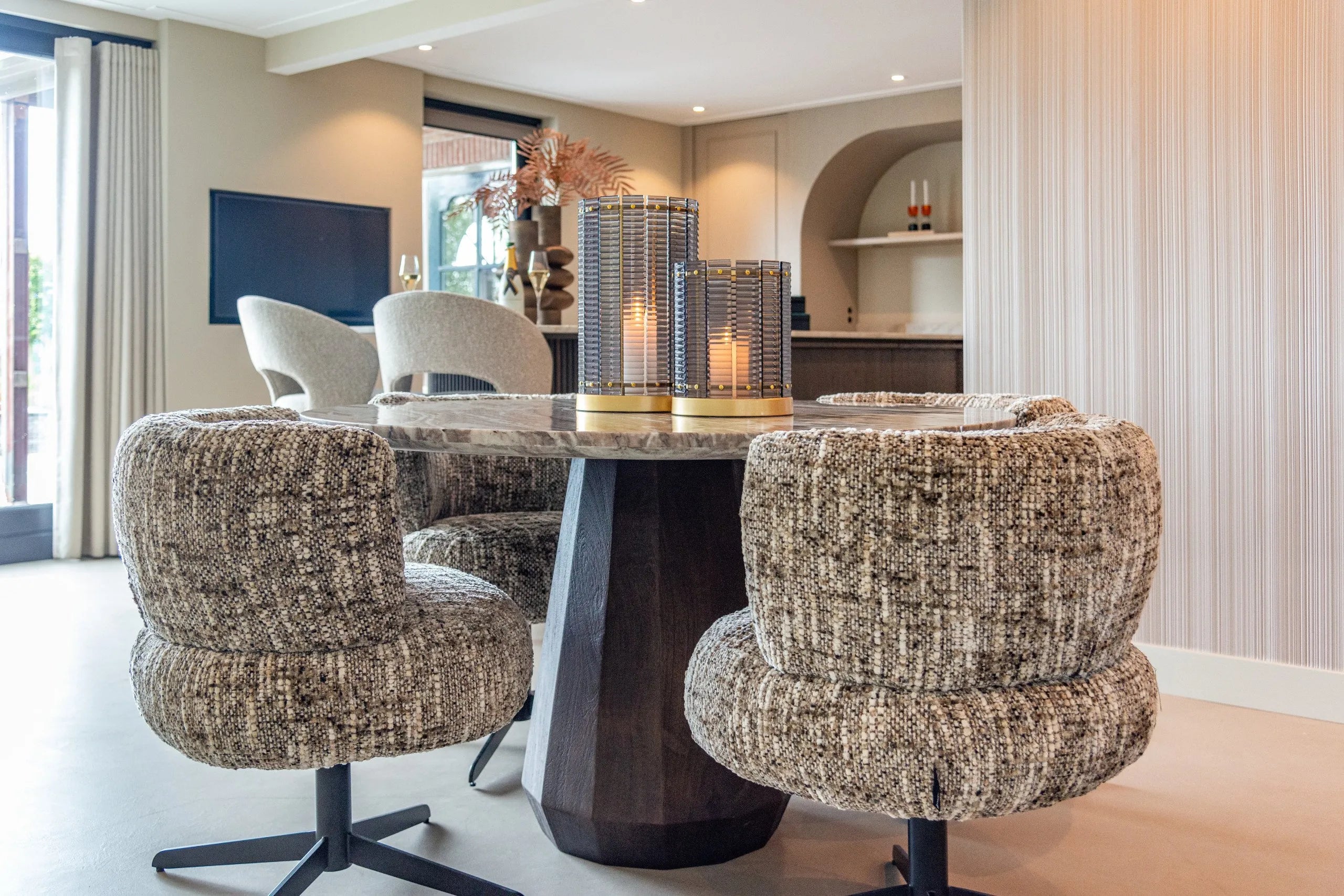 Richmond Interiors Oberoy Brown Marble Round Dining Table 130cm