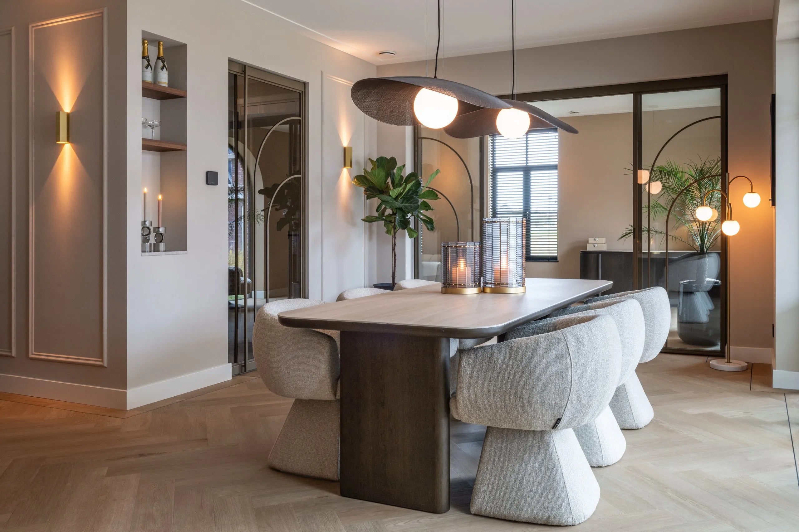 Richmond Interiors Nando Brown Oak Wood & Travertine Dining Table 230cm