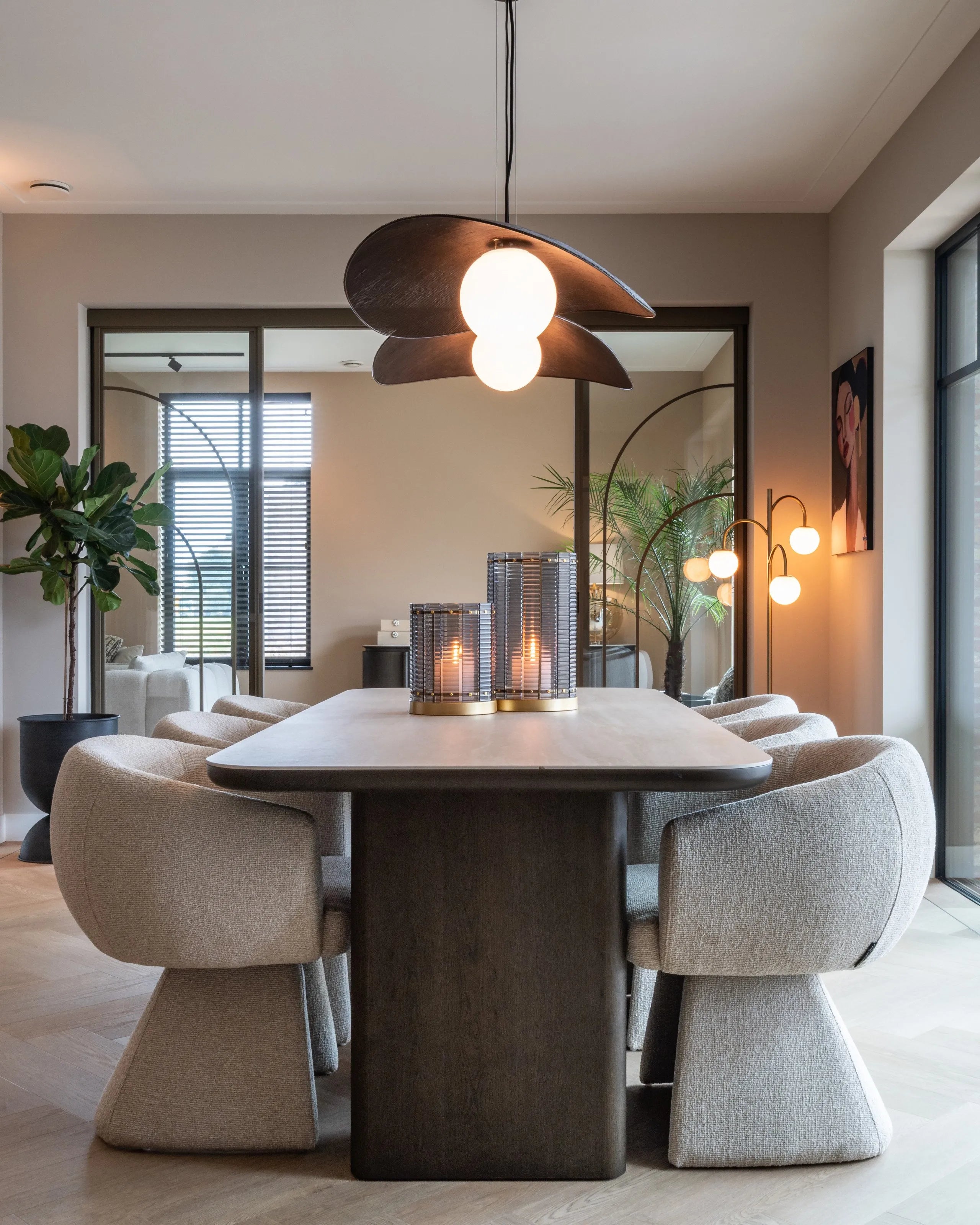 Richmond Interiors Nando Brown Oak Wood & Travertine Dining Table 230cm