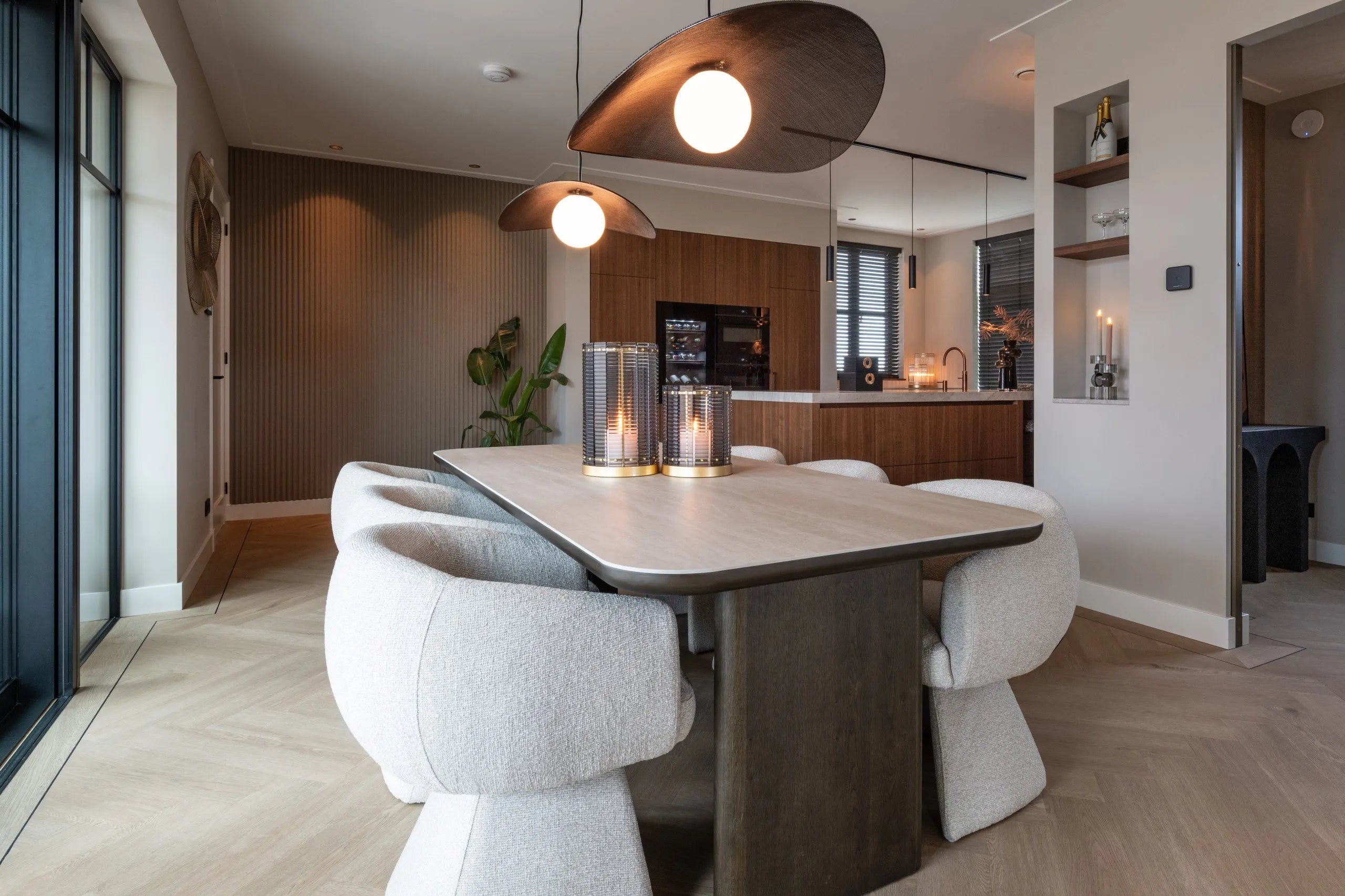 Richmond Interiors Nando Brown Oak Wood & Travertine Dining Table 230cm