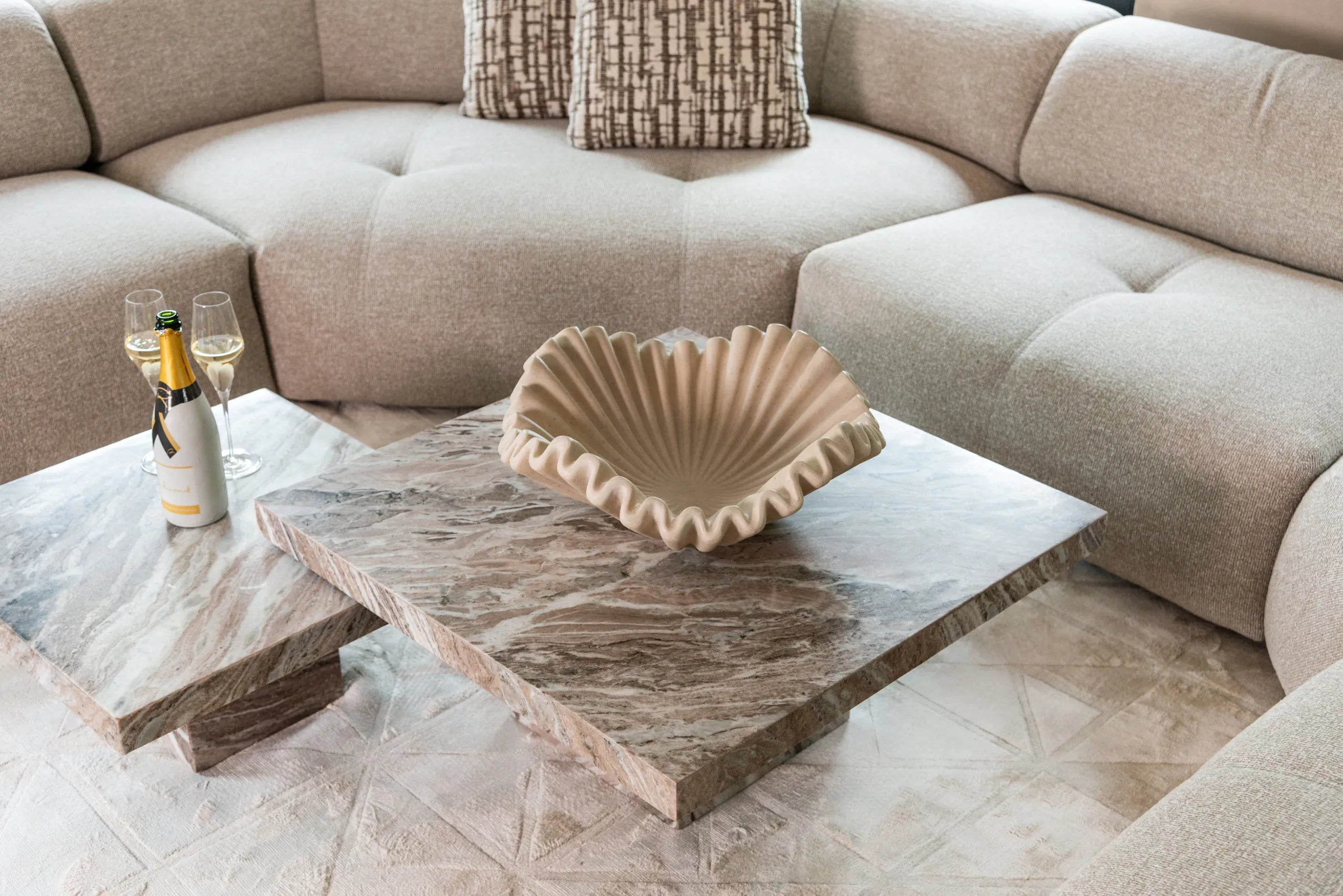 Richmond Interiors Rashford Greige Marble Coffee Table Nest | Set Of 2