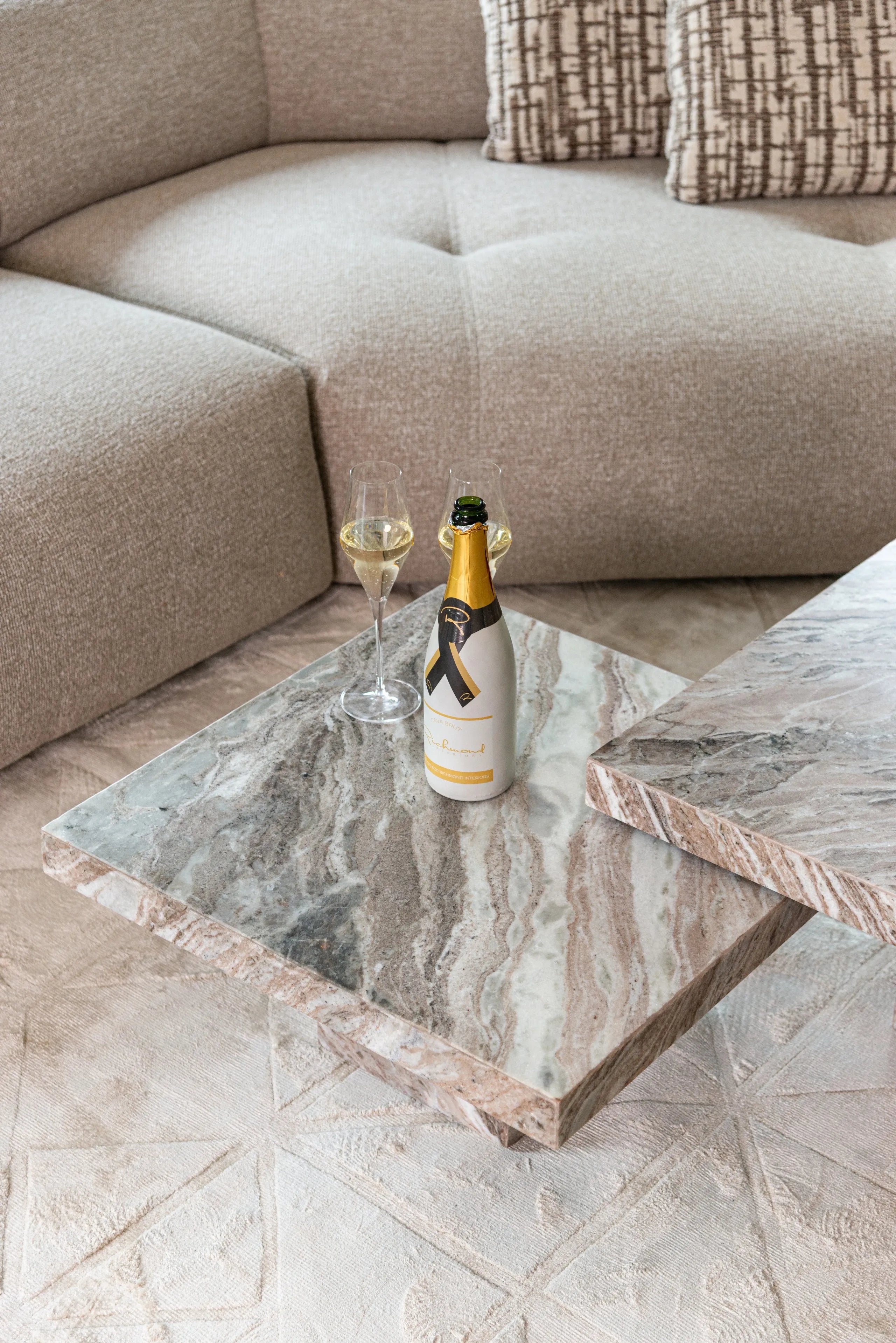Richmond Interiors Rashford Greige Marble Coffee Table Nest | Set Of 2