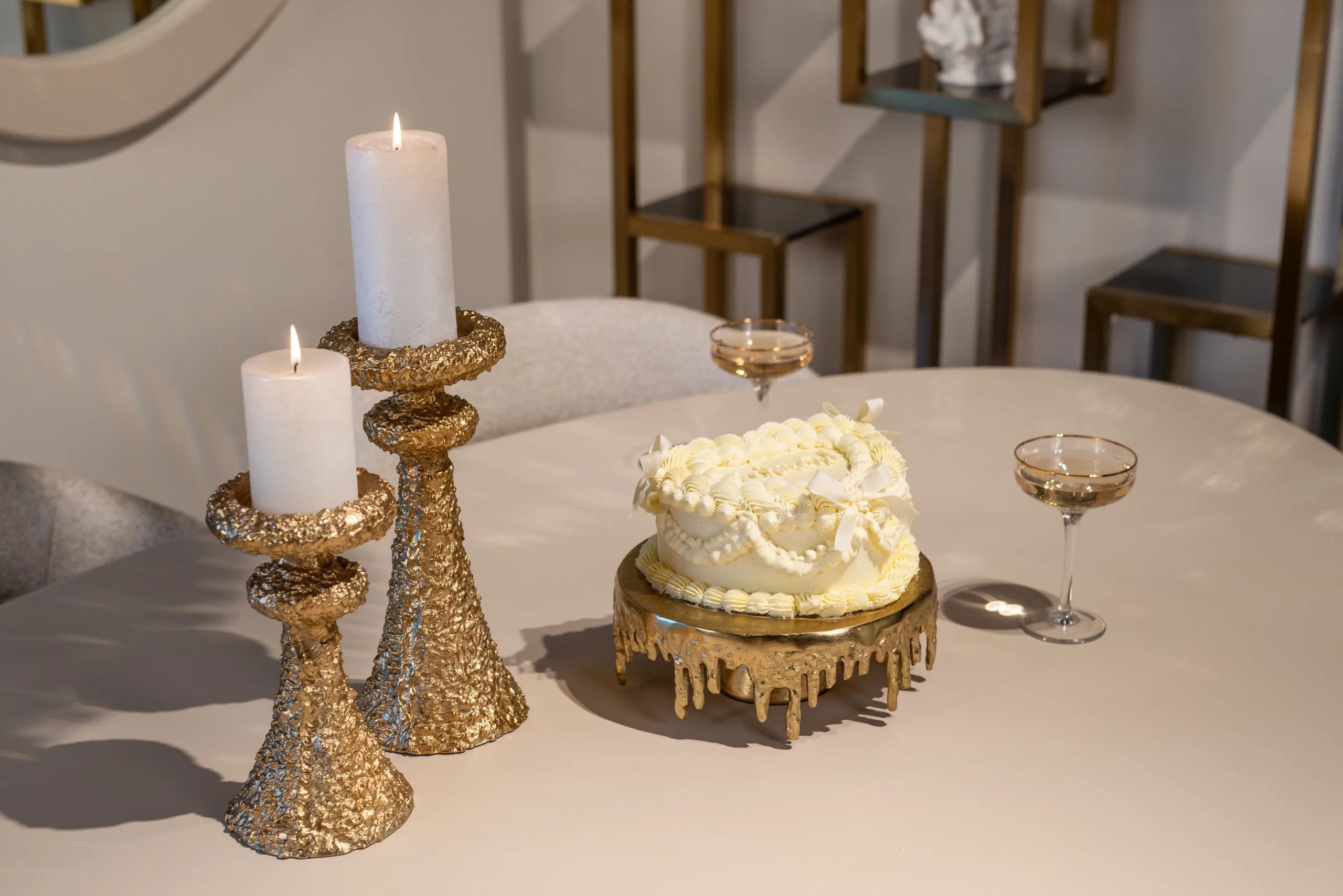 Richmond Interiors July Textured Gold Candle Holder | Large