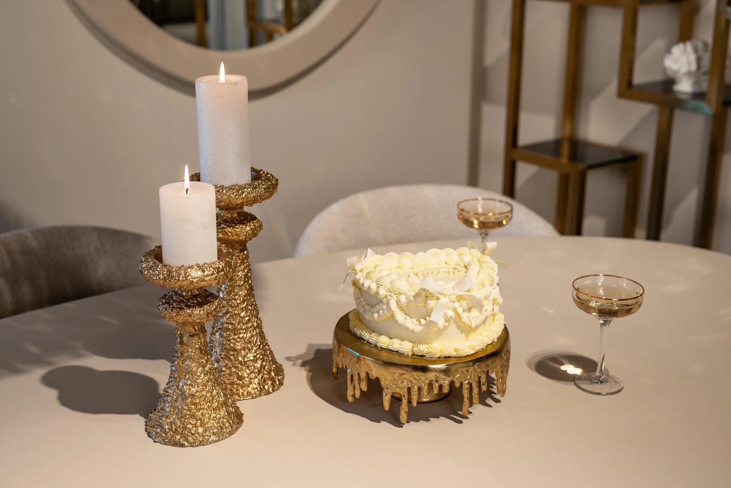 Richmond Interiors July Textured Gold Candle Holder | Small