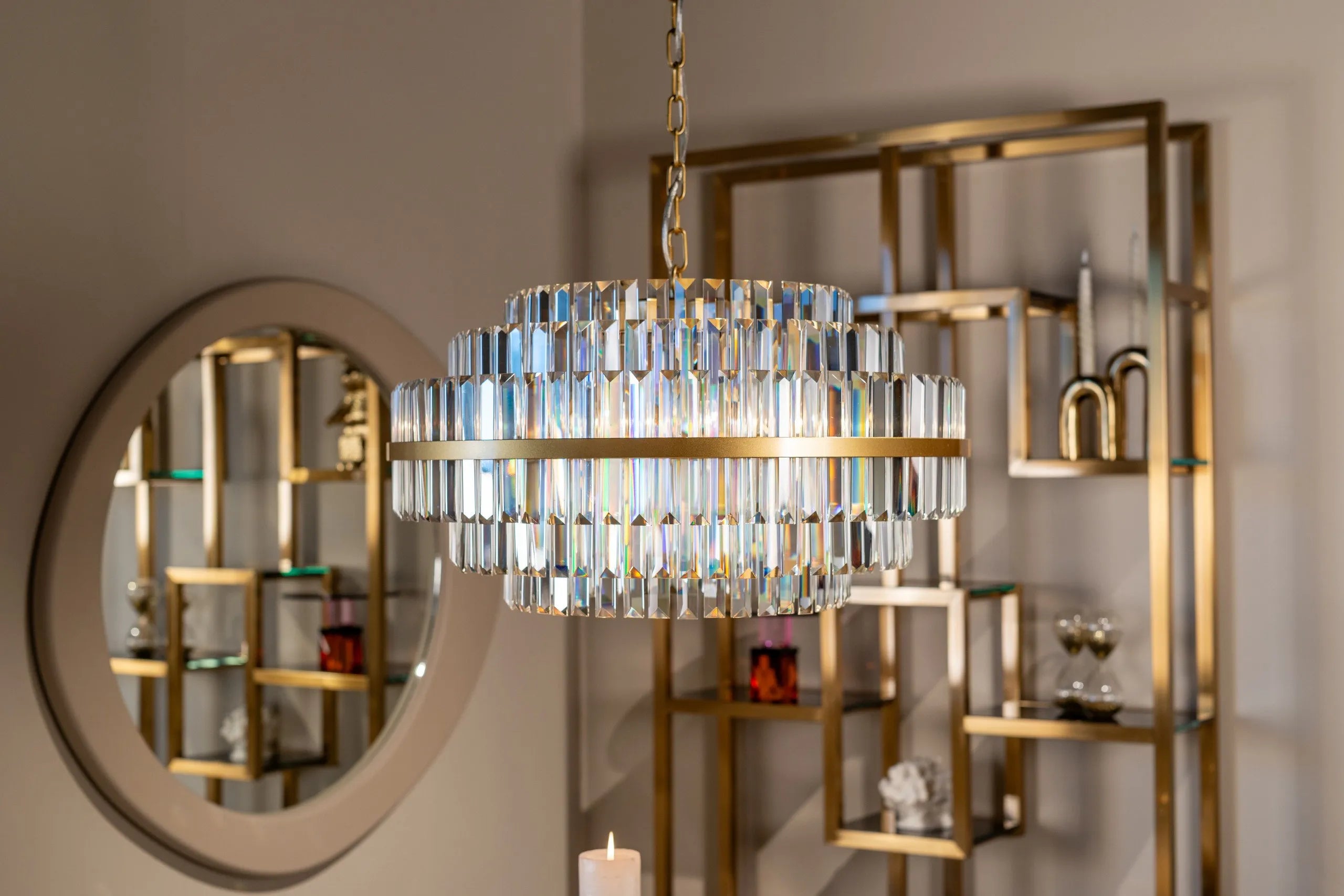 Richmond Interiors Desire Brushed Gold Crystal Glass Chandelier Small