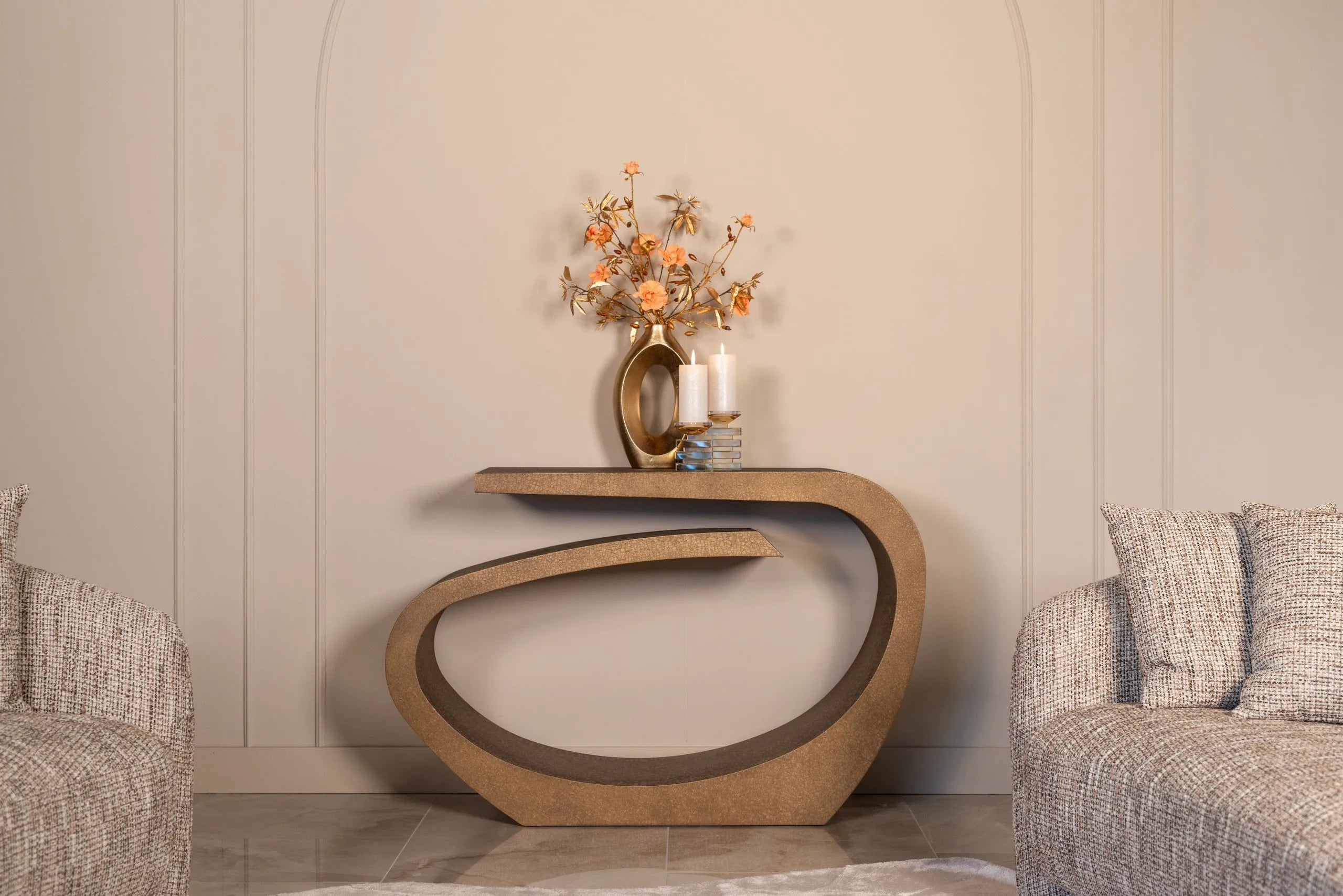 Richmond Interiors Alhambra Brushed Gold Console Table