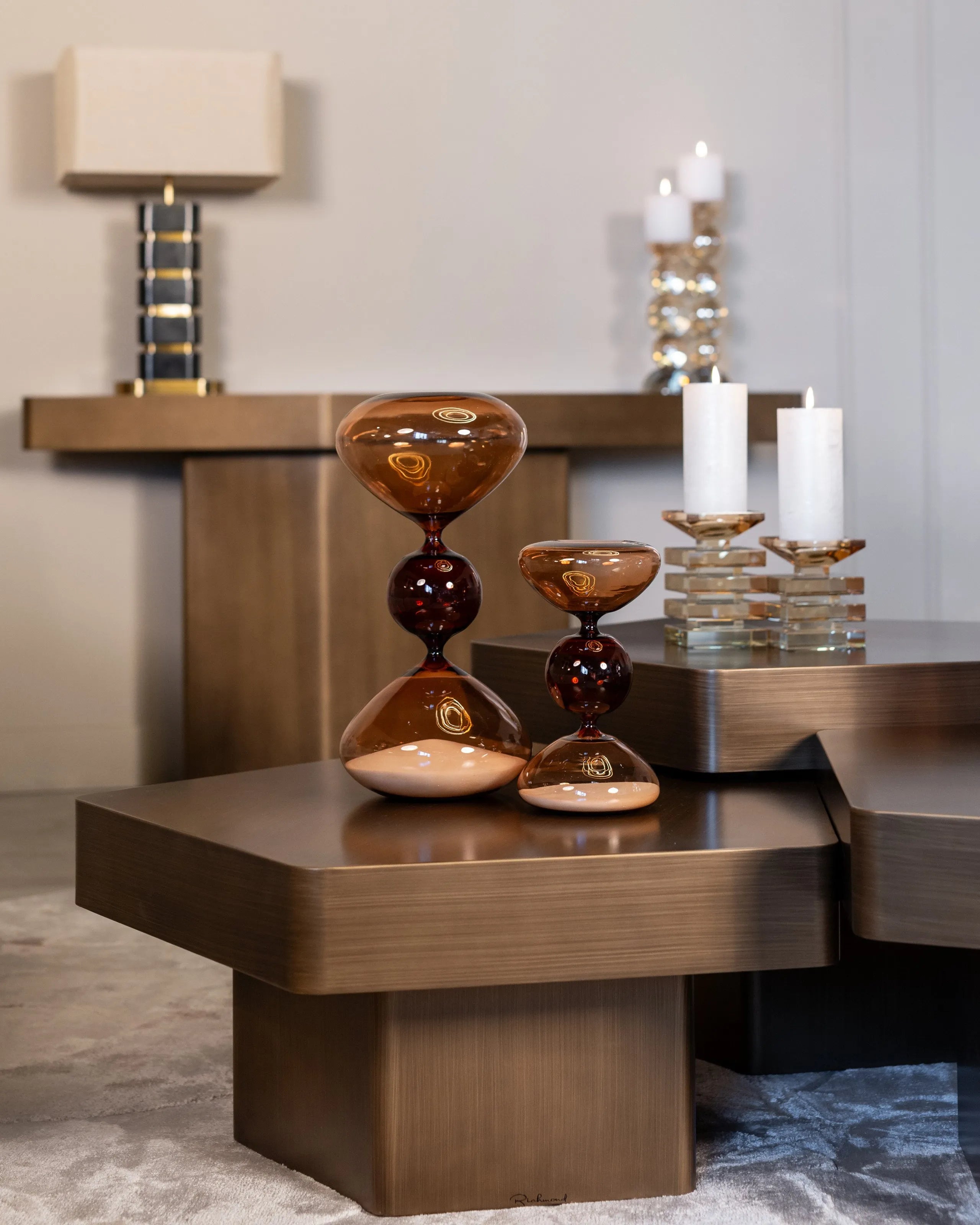 Richmond Interiors Hexa Brushed Gold Console Table