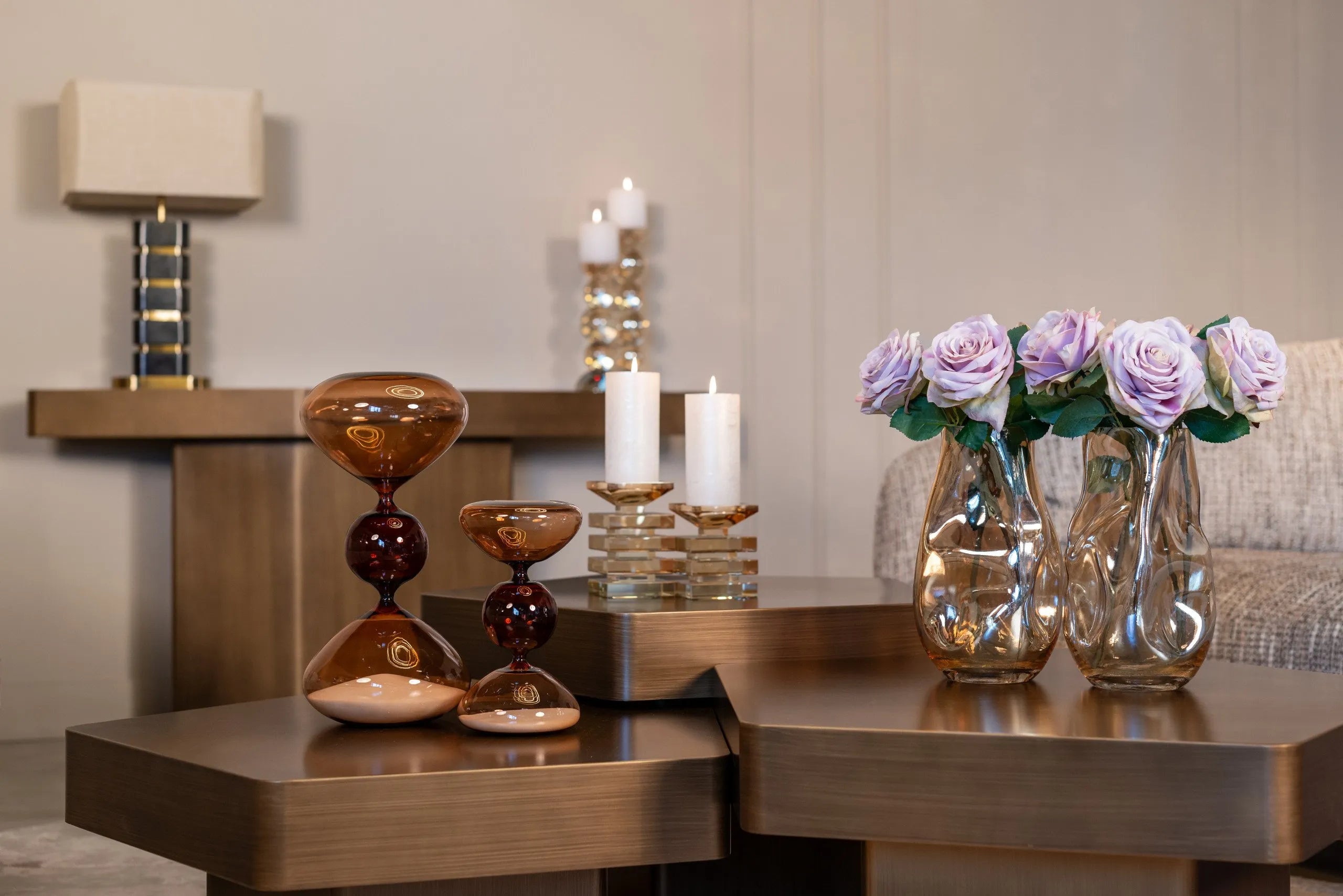 Richmond Interiors Hexa Brushed Gold Console Table