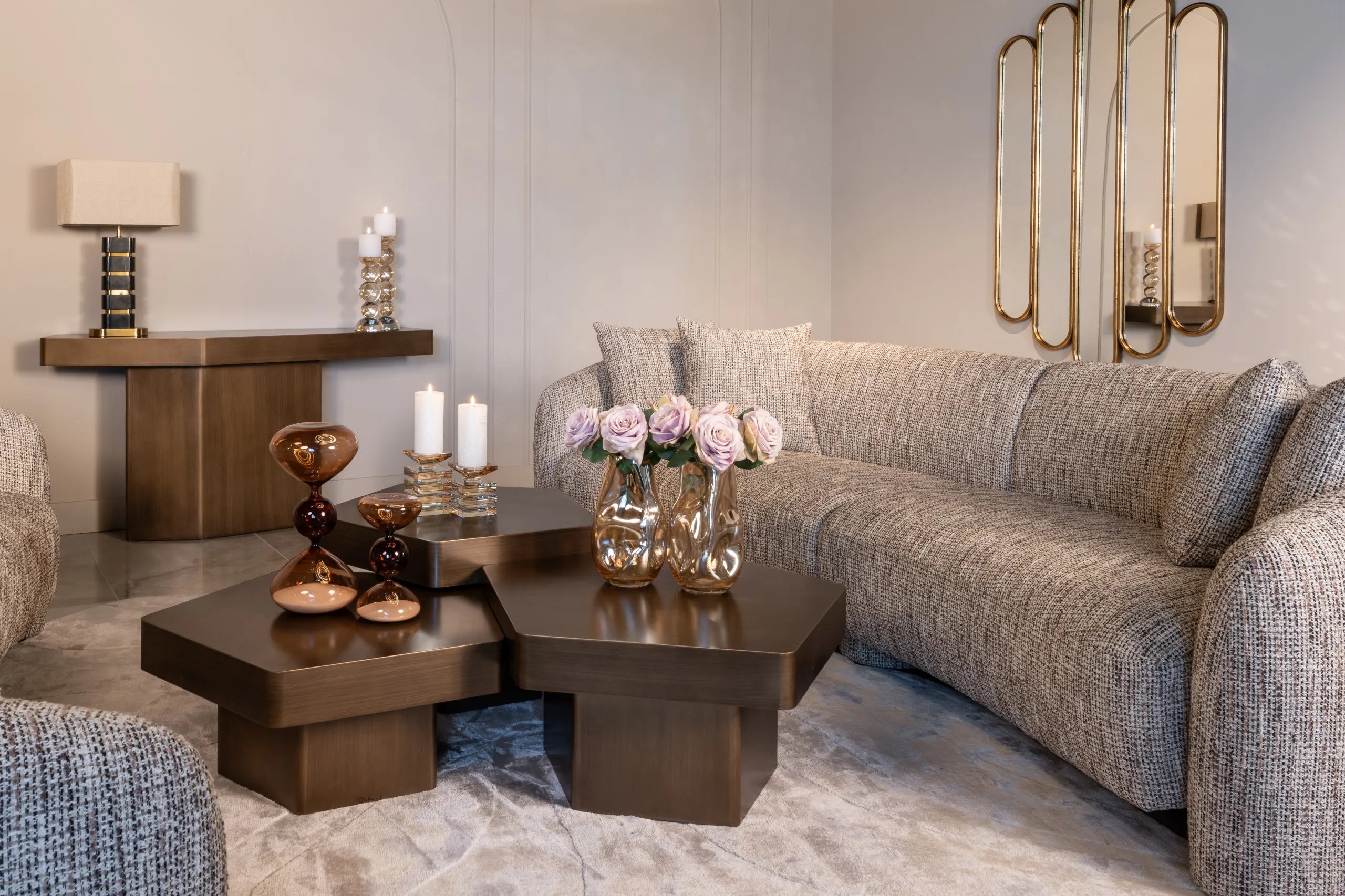 Richmond Interiors Hexa Brushed Gold Console Table