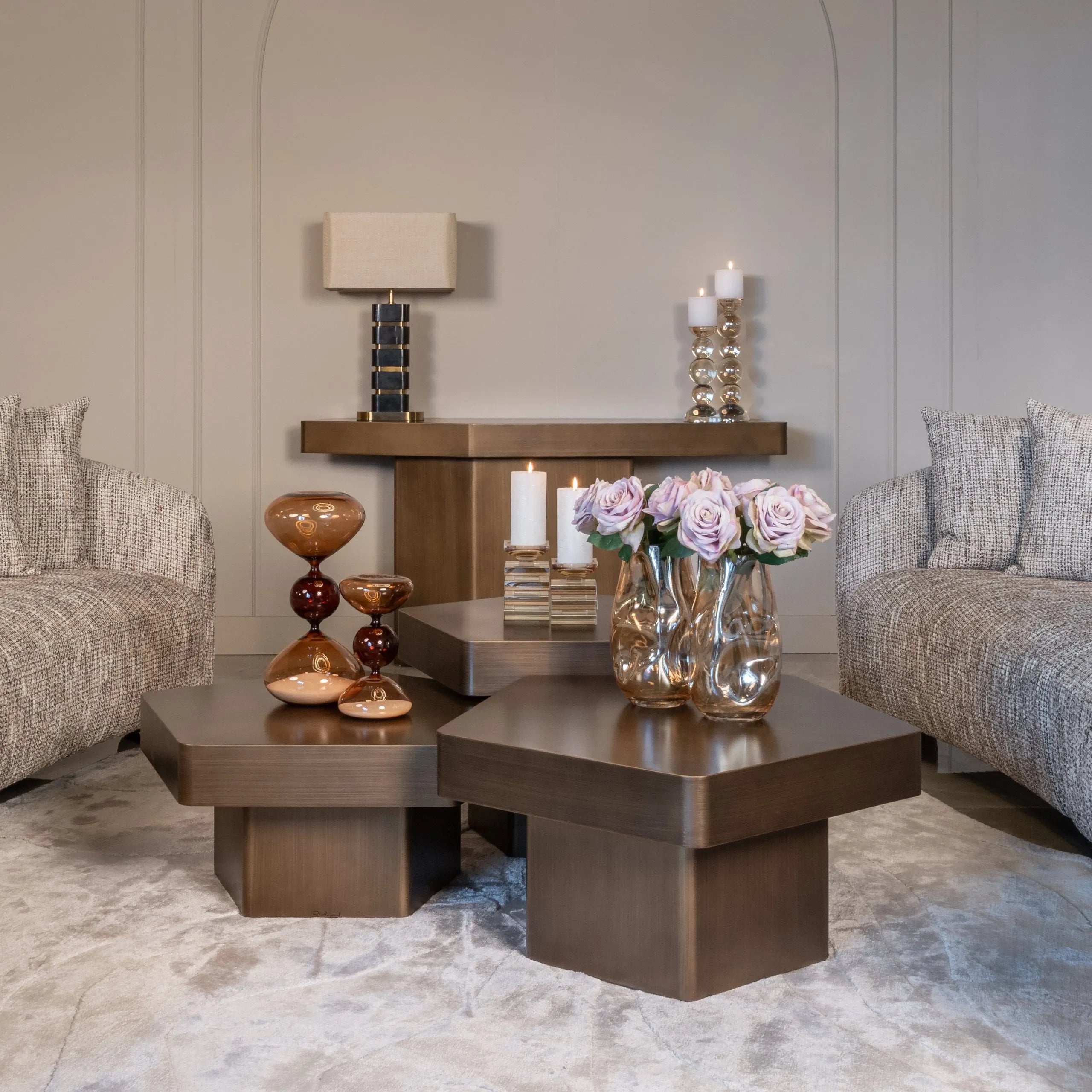Set of 3 Richmond Interiors Hexa Brushed Gold Coffee Table
