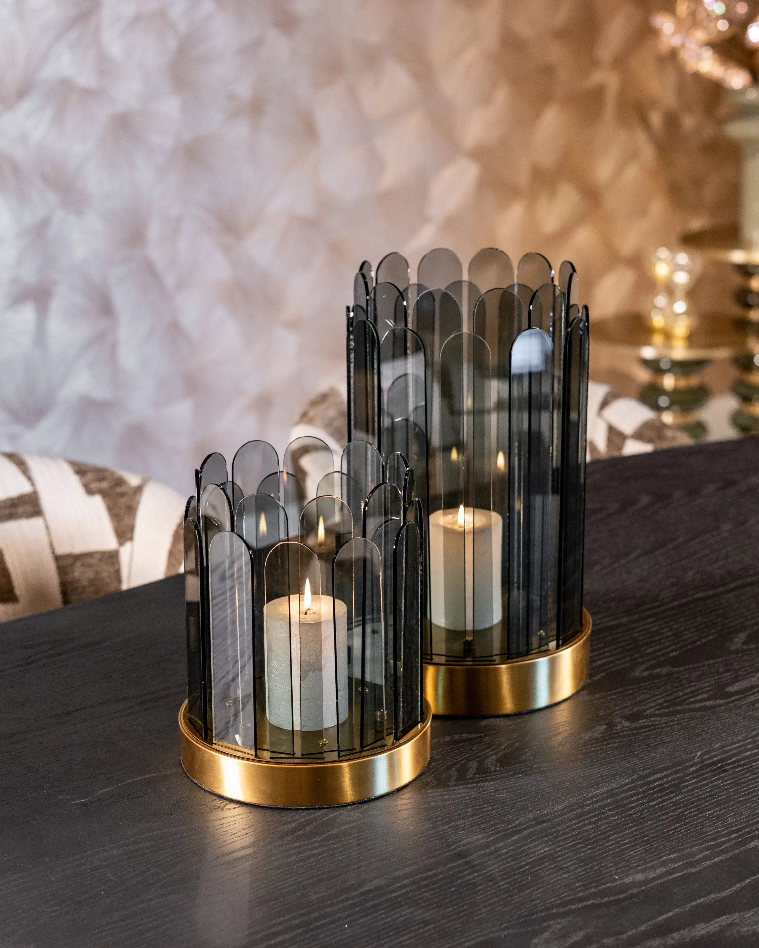 Richmond Interiors Daisey Smoked Glass Hurricane Candle Holder | Small