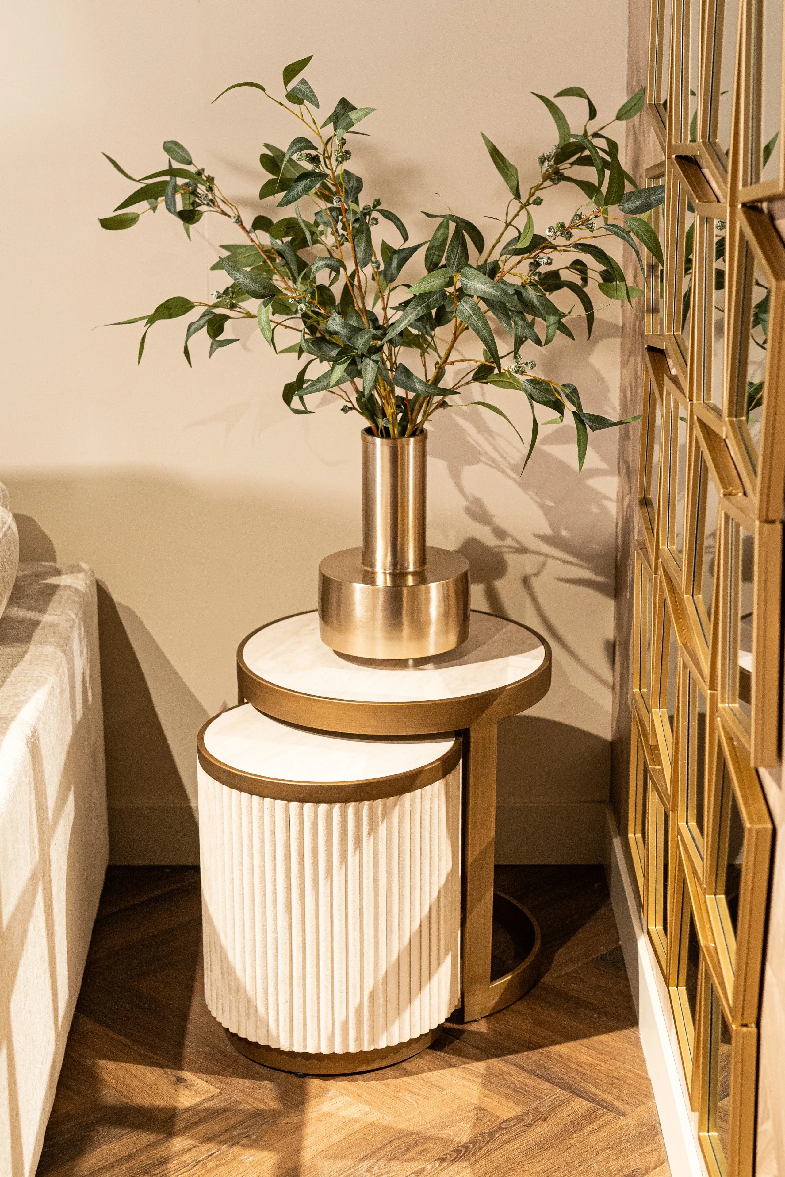 Set of 2 Richmond Interiors Tivoli White Ceramic & Gold Side Table
