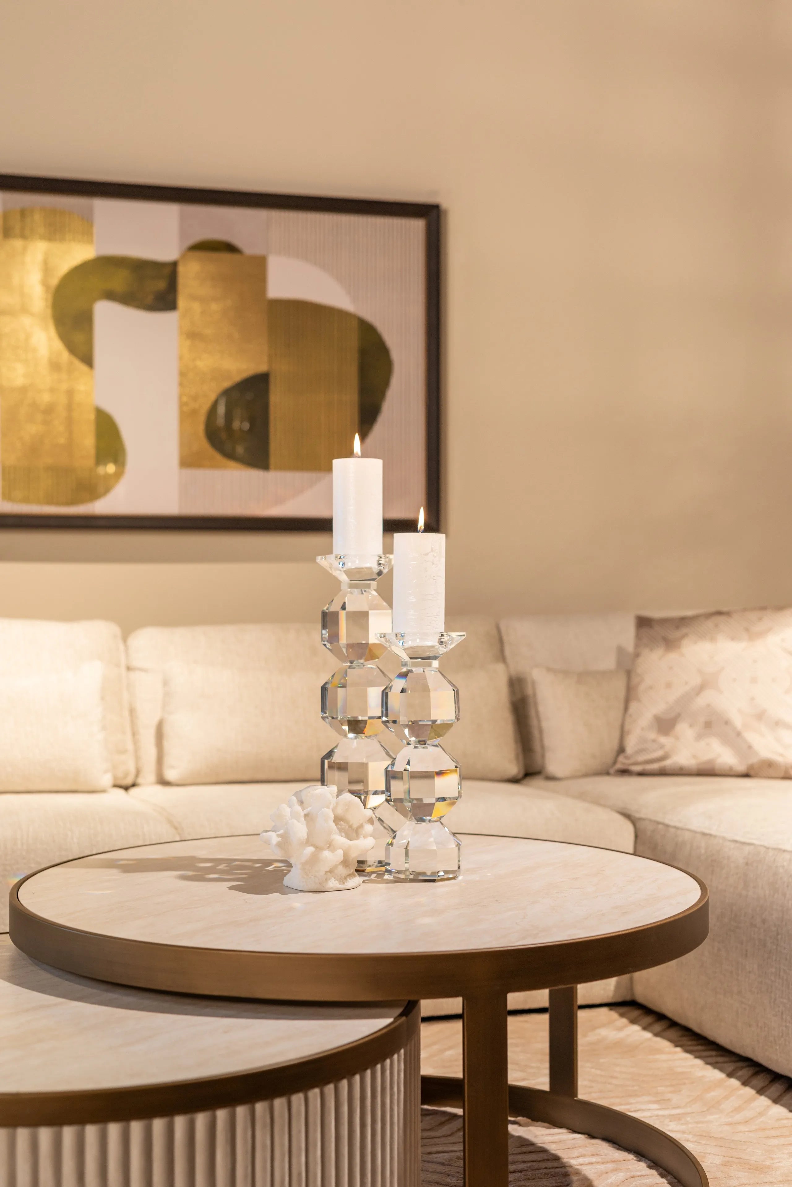 Set of 2 Richmond Interiors Tivoli Gold & White Marble Coffee Table Nest
