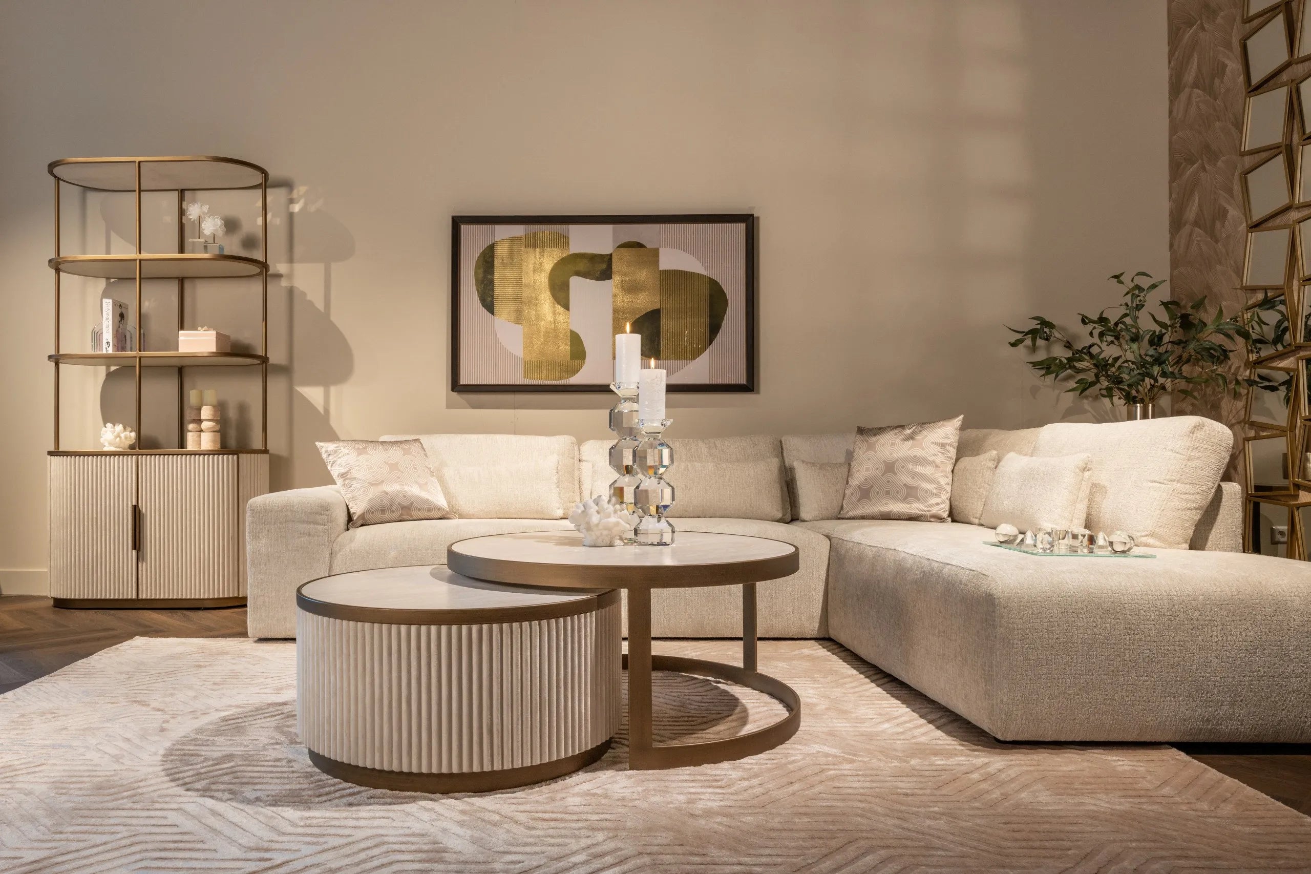 Set of 2 Richmond Interiors Tivoli Gold & White Marble Coffee Table Nest