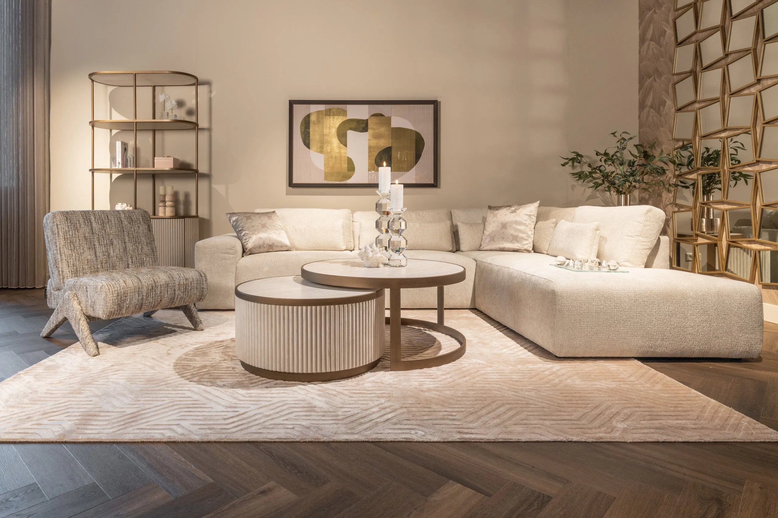 Set of 2 Richmond Interiors Tivoli Gold & White Marble Coffee Table Nest