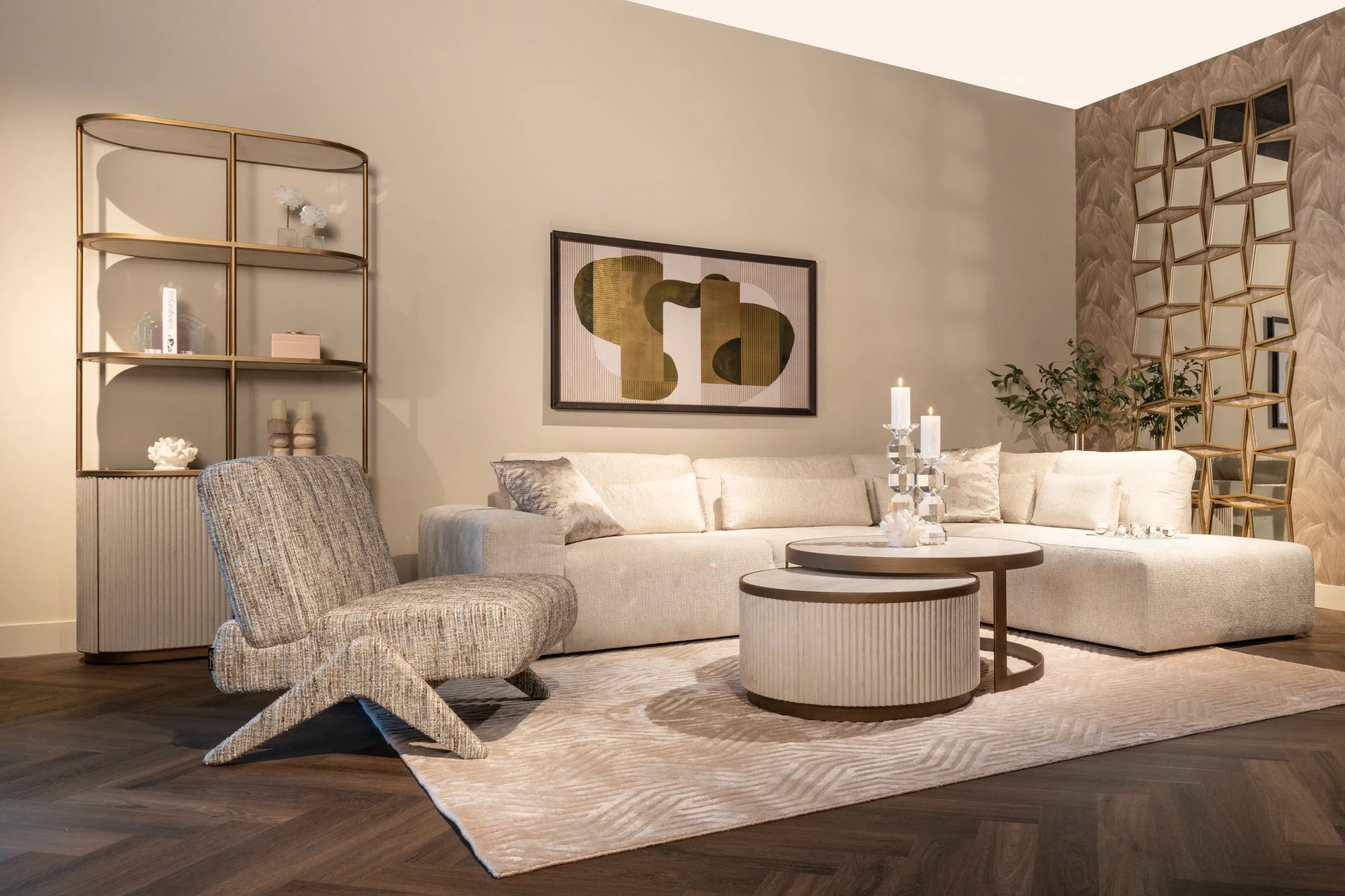 Set of 2 Richmond Interiors Tivoli Gold & White Marble Coffee Table Nest