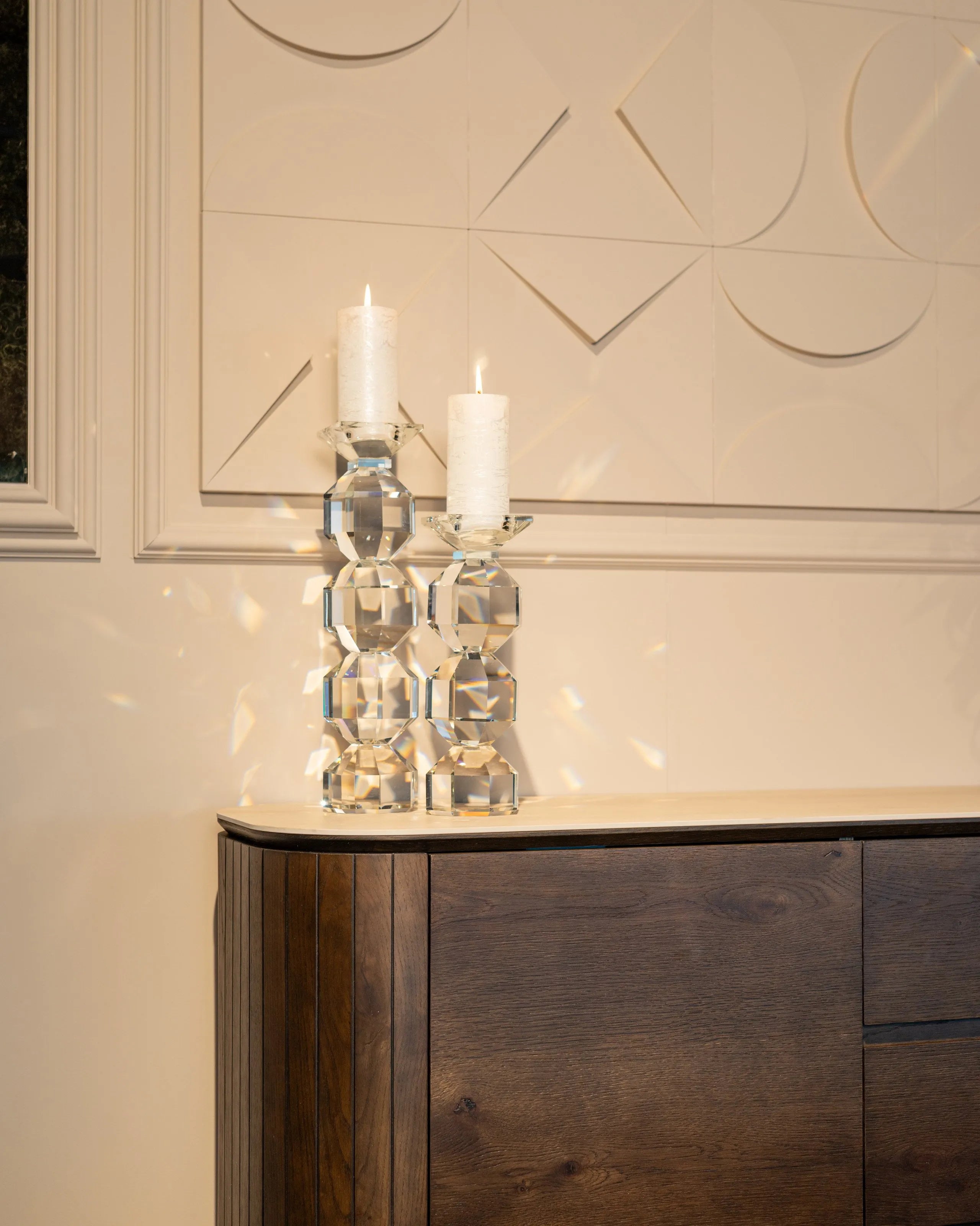 Richmond Interiors Ritz Brown Oak Wood & Beige Travertine Sideboard