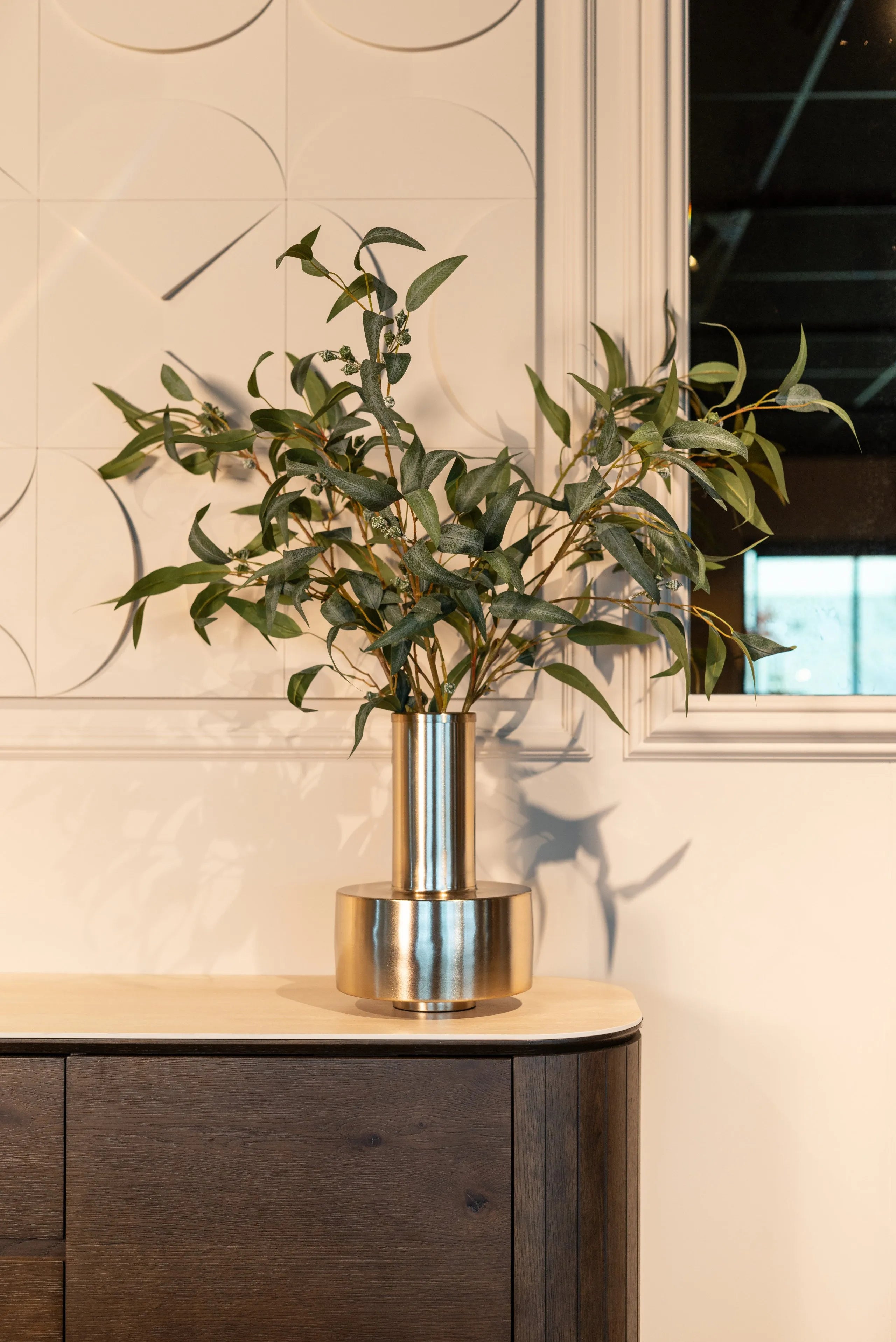 Richmond Interiors Ritz Brown Oak Wood & Beige Travertine Sideboard