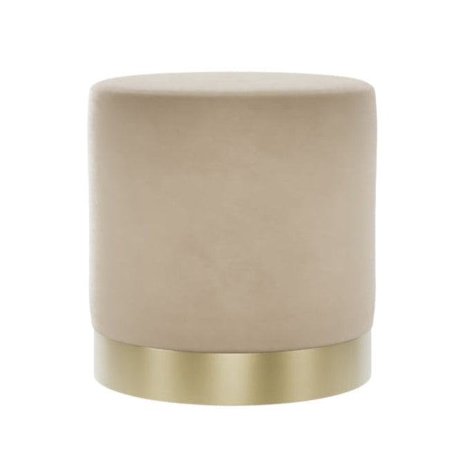 Lara Beige Velvet & Brushed Gold Pouffe | Small