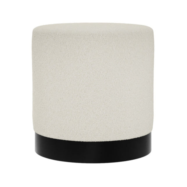 Lara Ivory White Boucle & Matte Black Pouffe | Small
