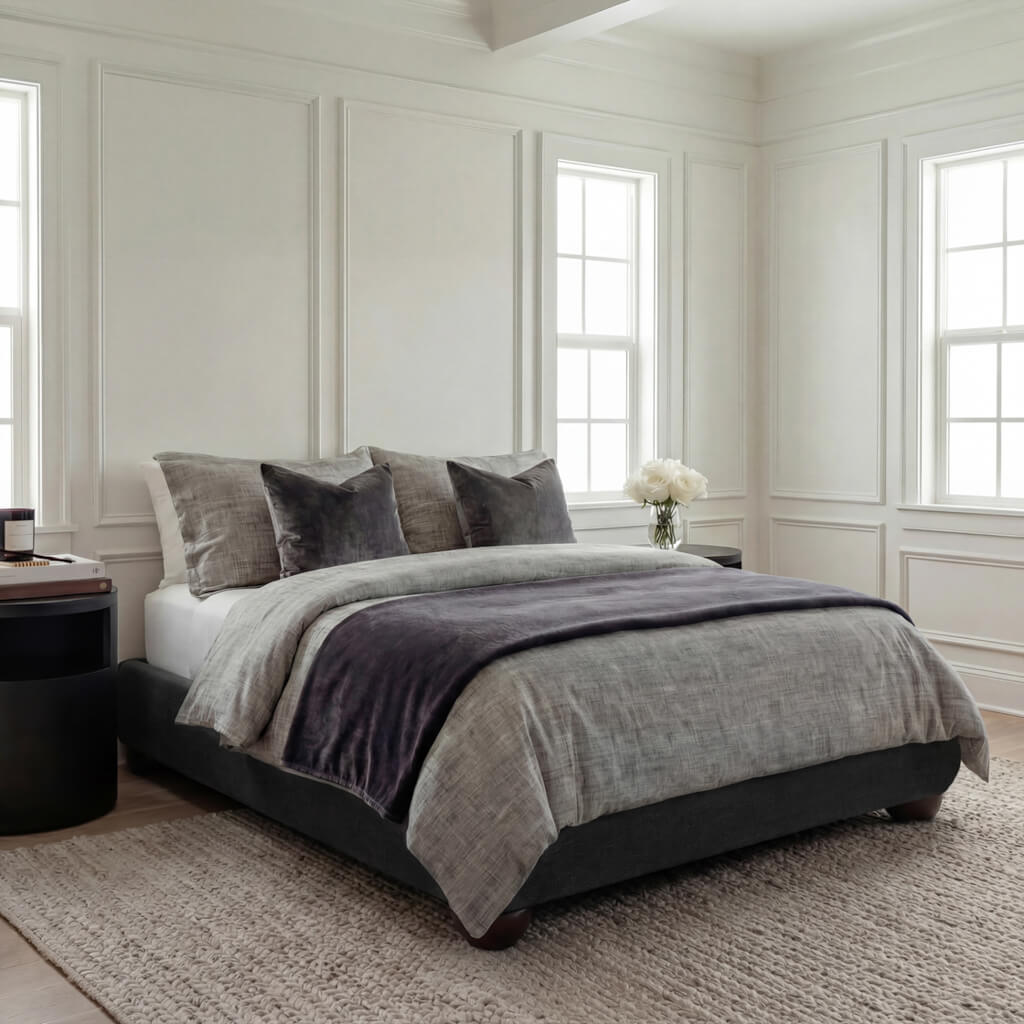 Soller Deep Charcoal Tweed Double Bed