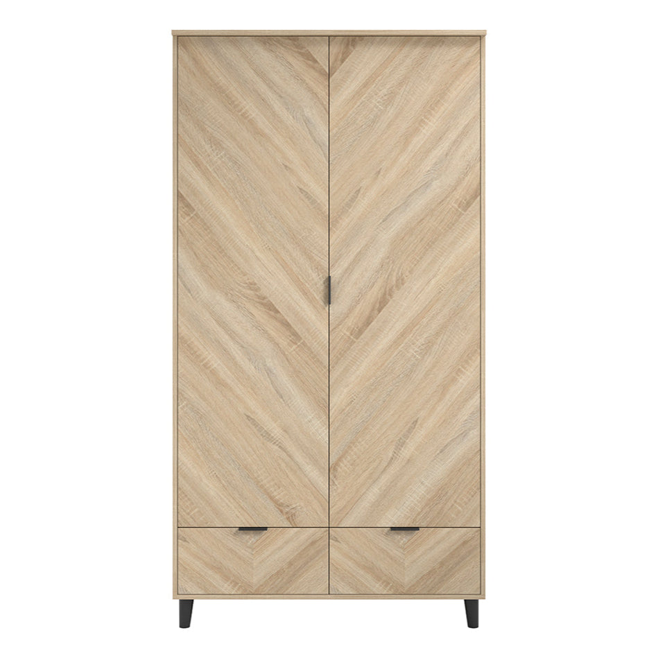 Stockholm Chevron Light Oak Wood Double Wardrobe