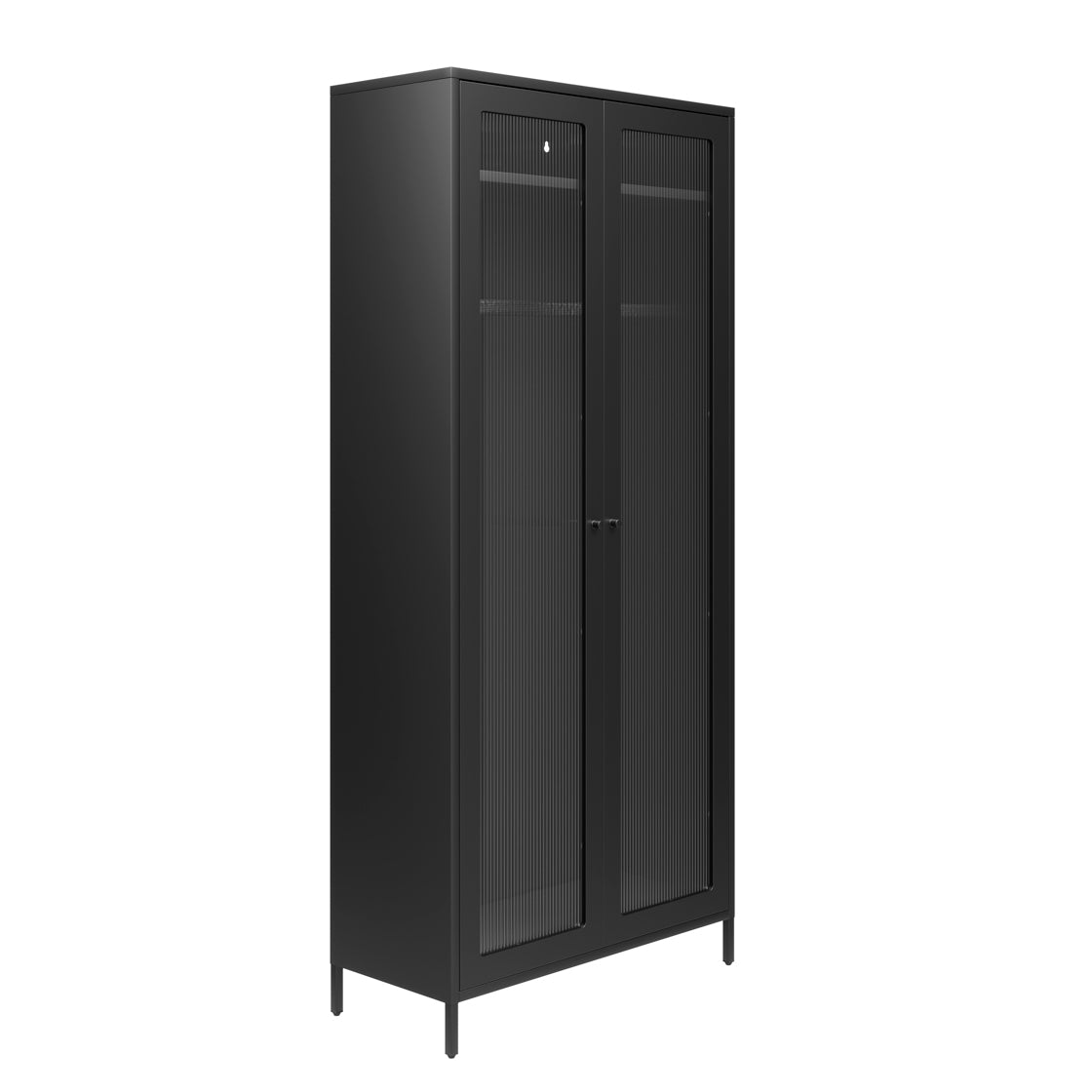 Storm Black Steel & Ribbed Glass Double Wardrobe
