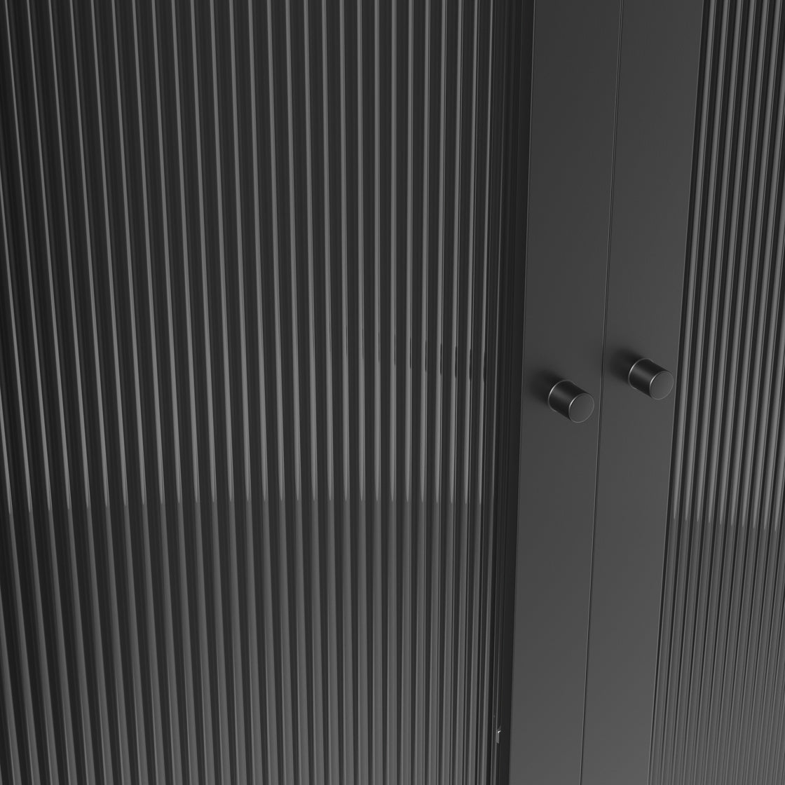 Storm Black Steel & Ribbed Glass Double Wardrobe