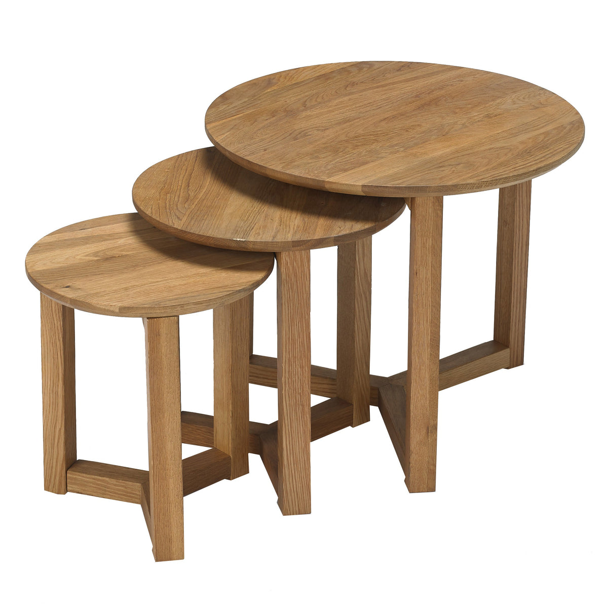Set of 3 Stow Natural Oak Wood Side Tables Nest