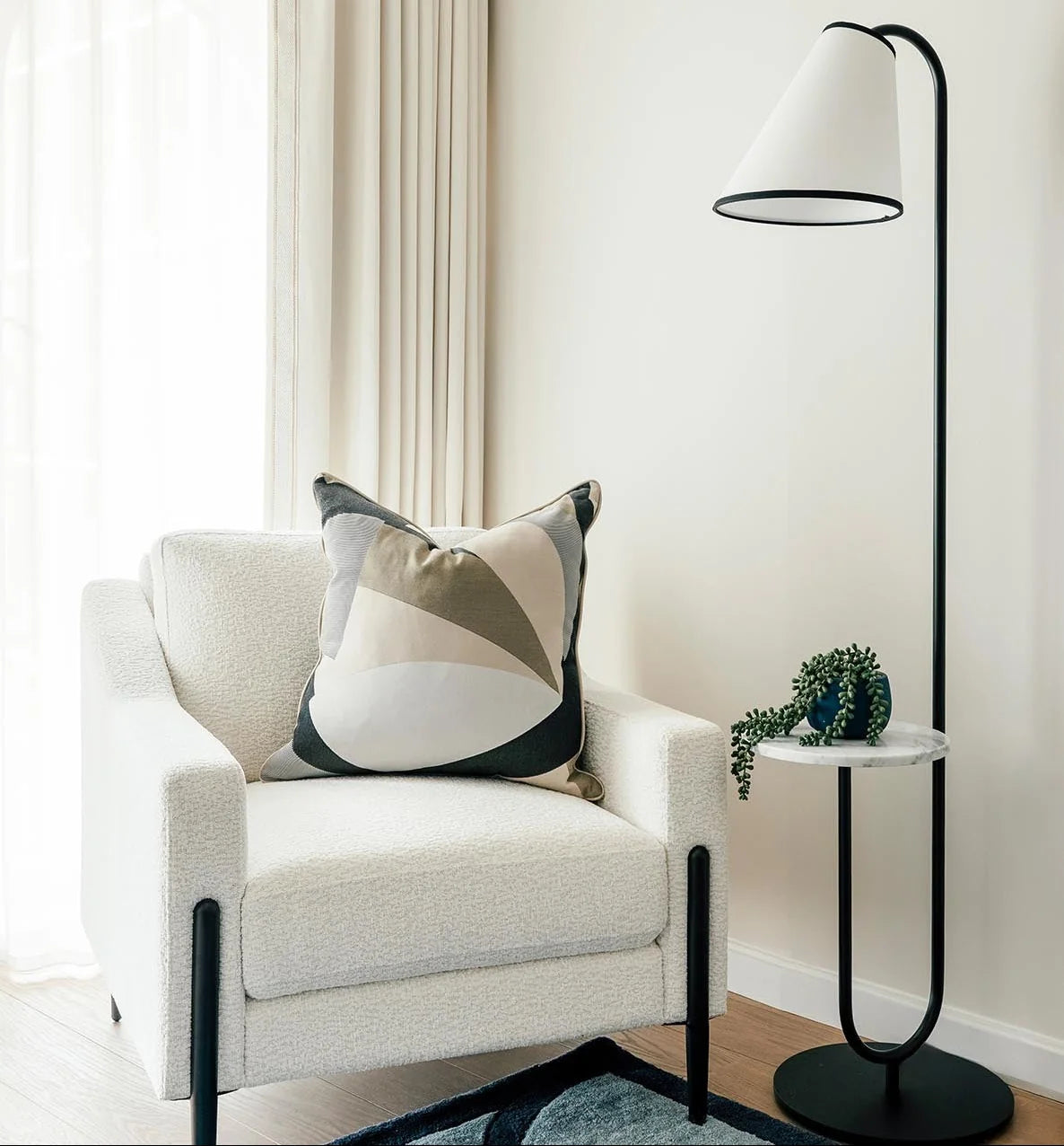 Edgar Carrara Marble & White Linen Floor Lamp