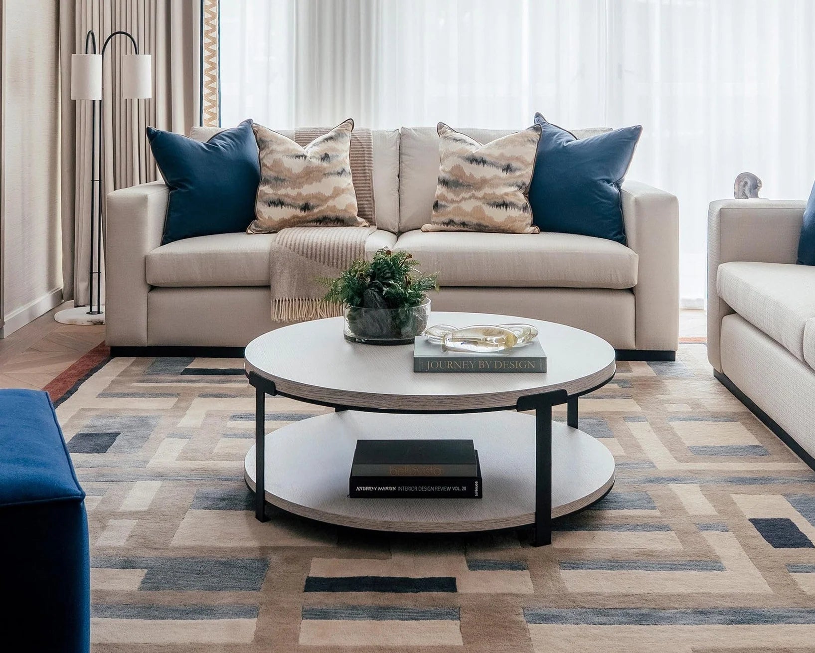Alcana Cloud Stained Oak Wood & Black Metal Round Coffee Table