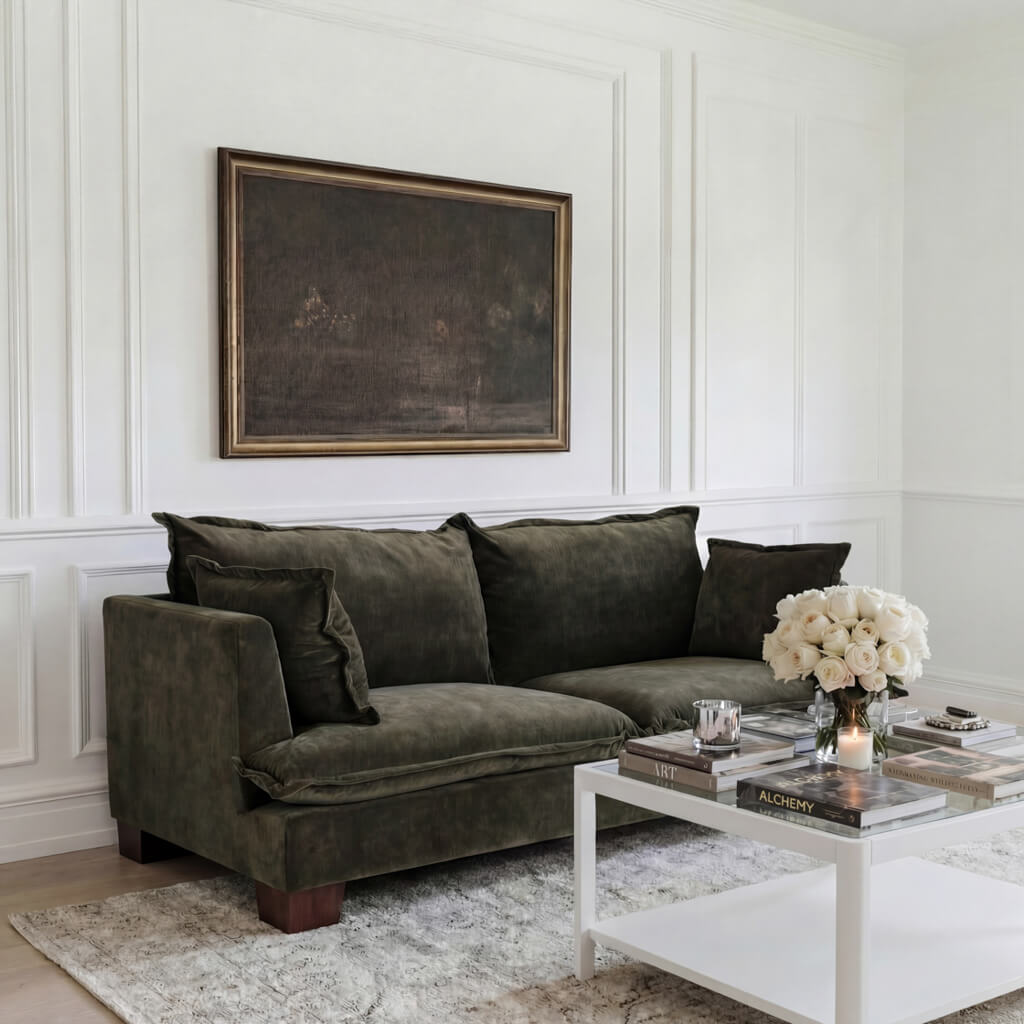 Suffolk Olive Green Chenille Sofa | 3 Seater