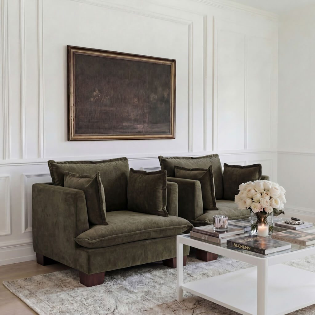Suffolk Olive Green Chenille Armchair