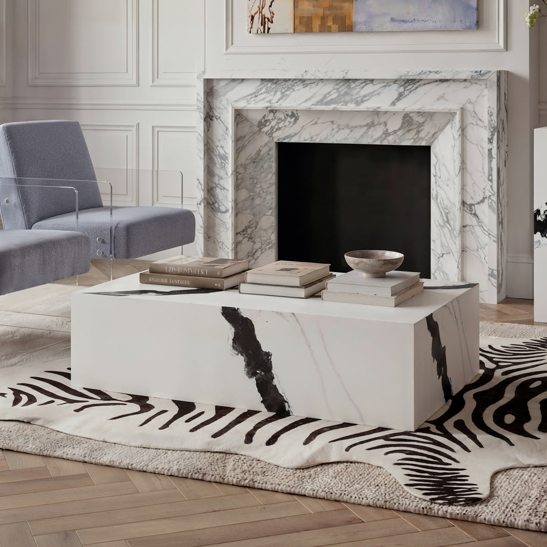 Sur Panda White Marble Coffee Table
