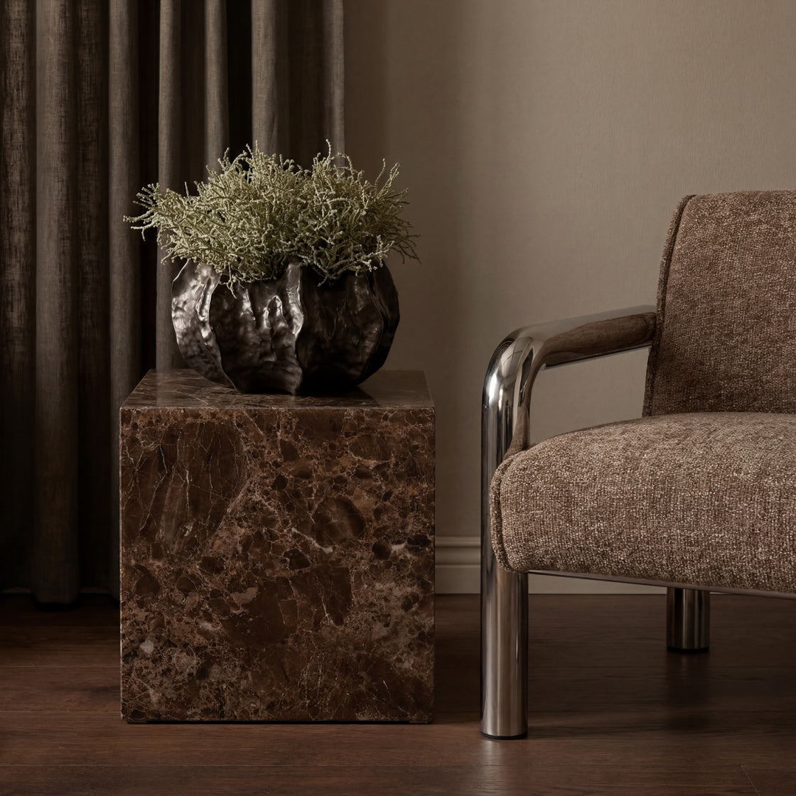 Sur Brown Emperador Side Table lifestyle