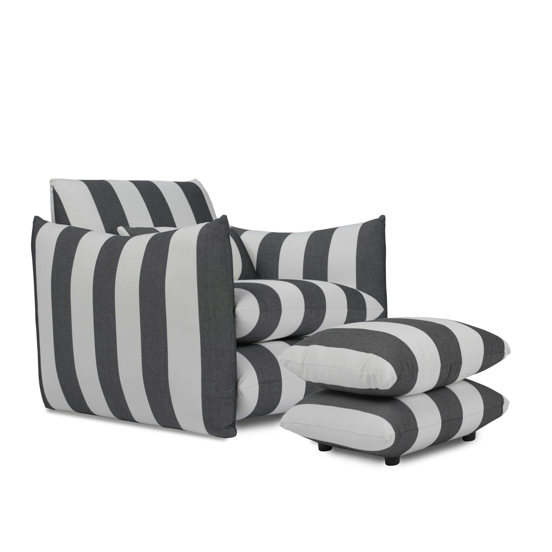Sycamore Black and White Stripe Chair and Pouffe lifestyle