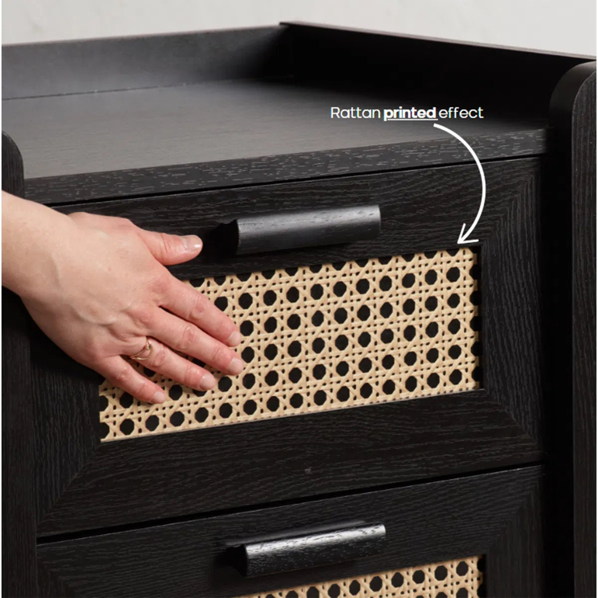 Asbury Wood Bedside Table | 2 Drawers - Black Ash