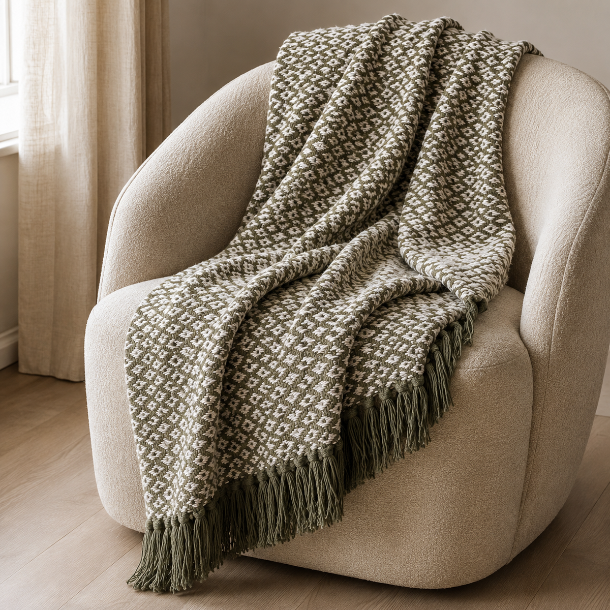 Malini Ansel Green Cotton Throw 130x180 realistic lifestyle image