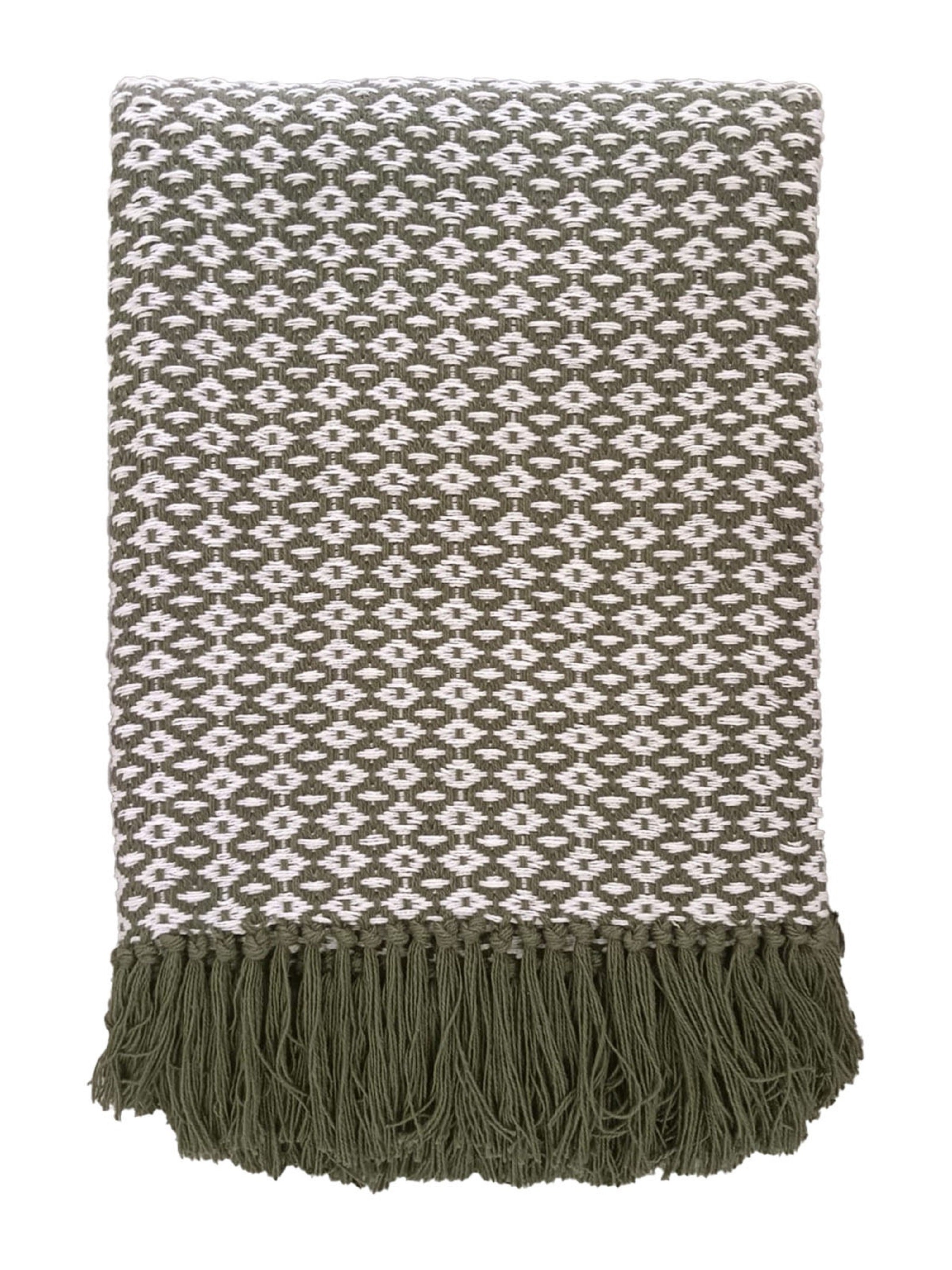 COTTON DIAMOND WEAVE THROW GREEN 130X180